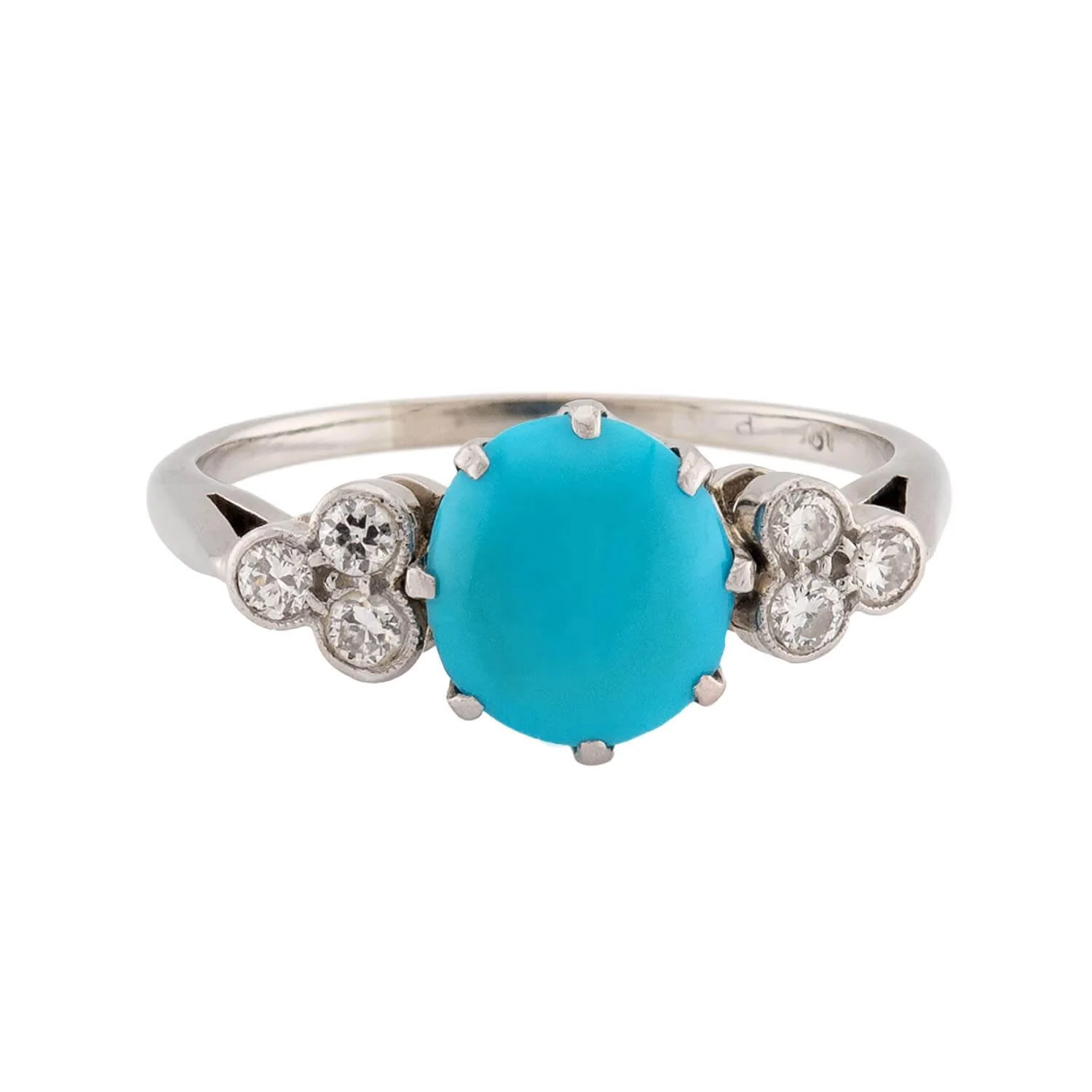 Estate 18k Turquoise & Diamond Ring - Image 2