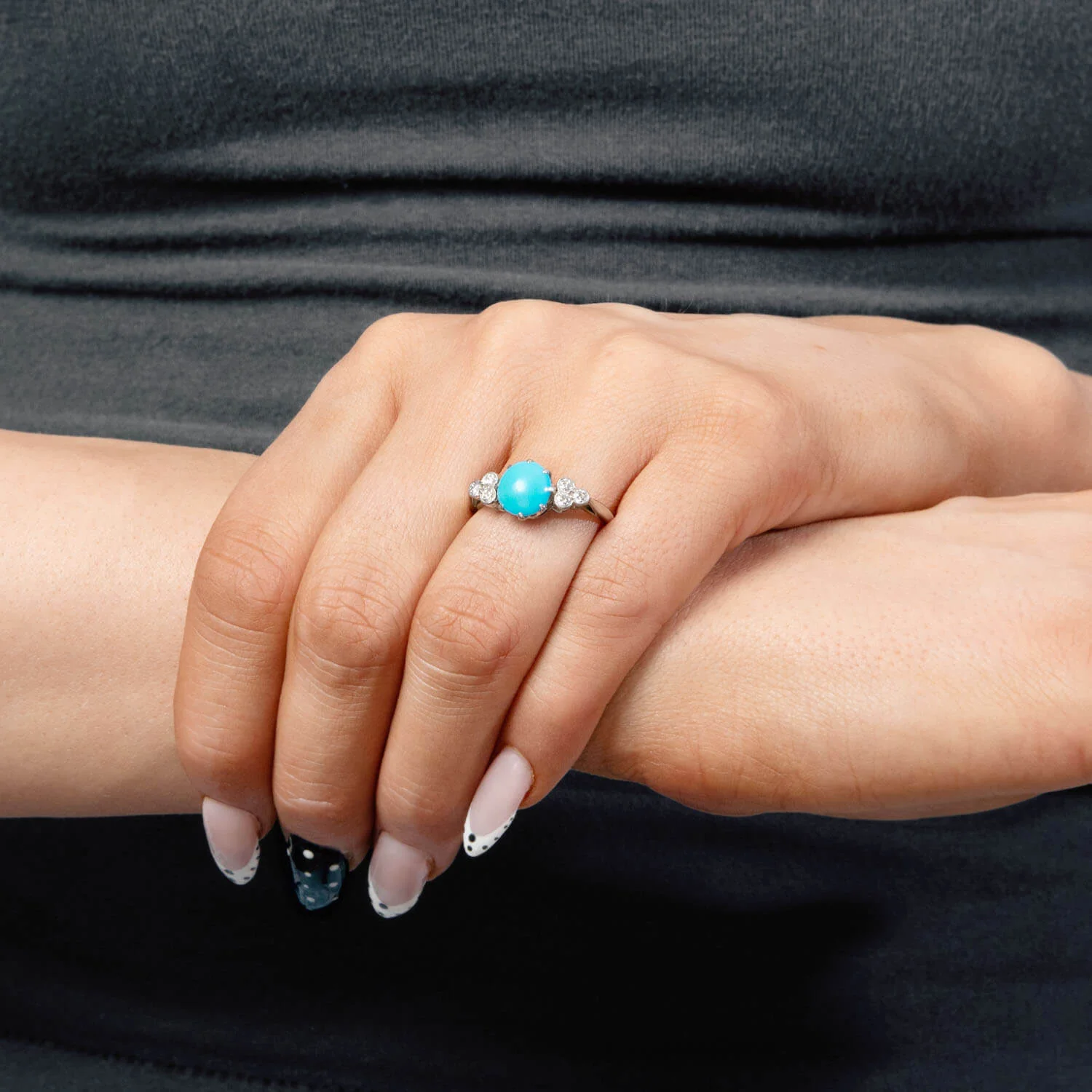 Estate 18k Turquoise & Diamond Ring - Image 6