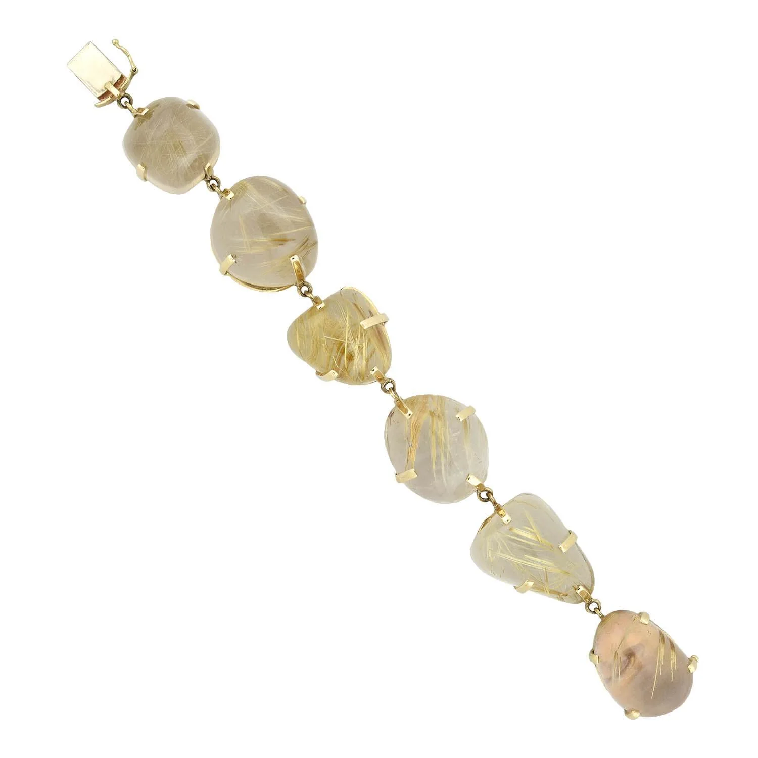 Estate Large 14kt Gold Rutilated Quartz Link Maine Bracelet - Image 2