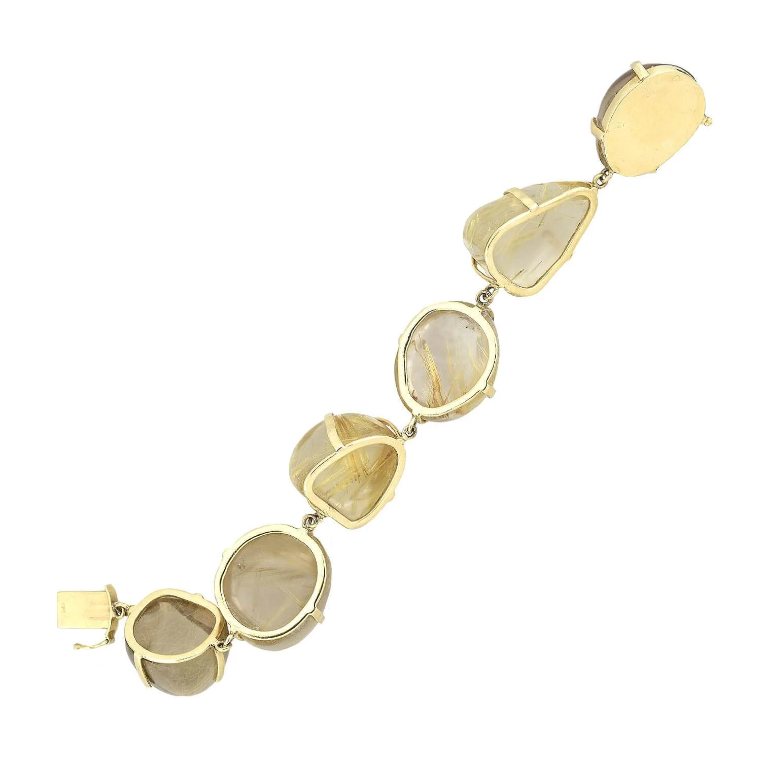 Estate Large 14kt Gold Rutilated Quartz Link Maine Bracelet - Image 4