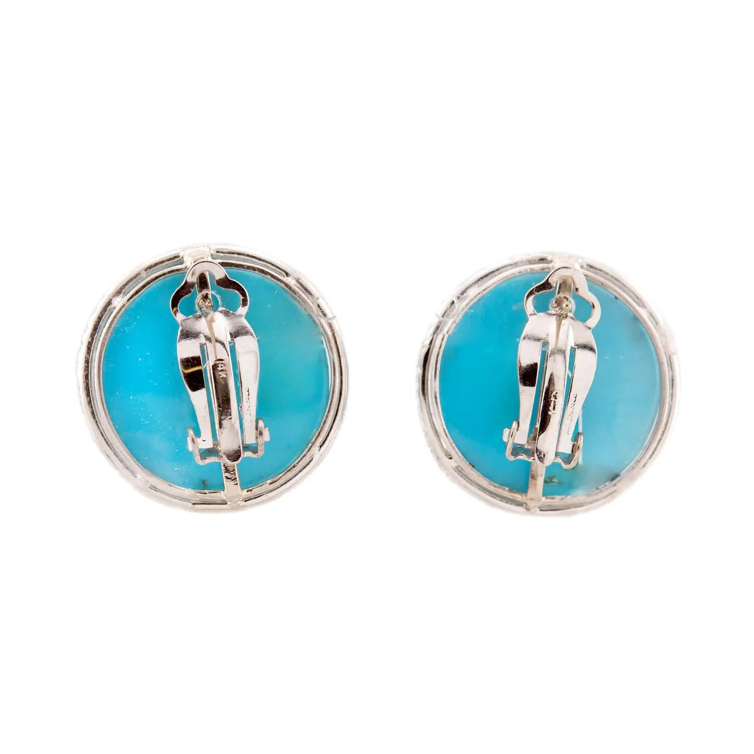 Estate Platinum/14K Turquoise & Diamond Earrings - Image 3
