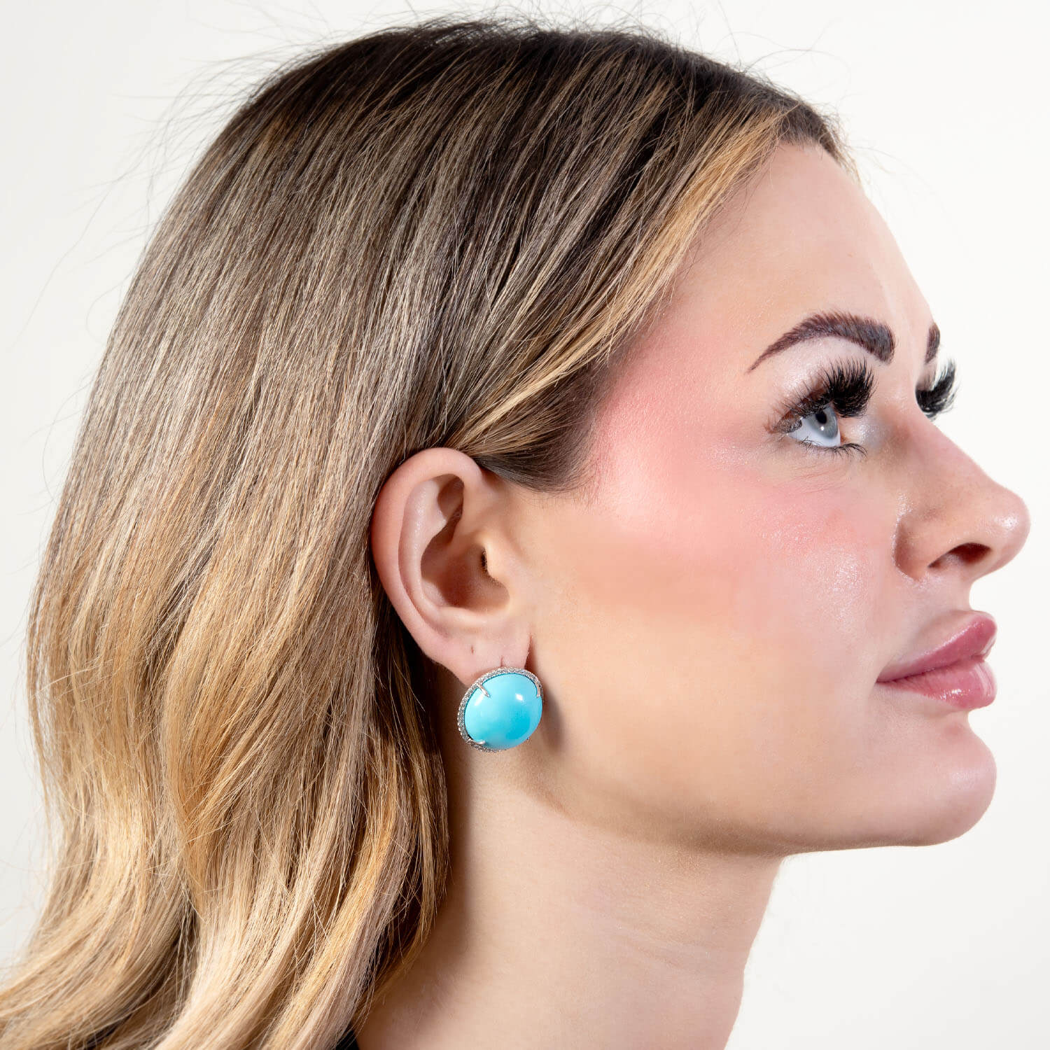 Estate Platinum/14K Turquoise & Diamond Earrings - Image 4