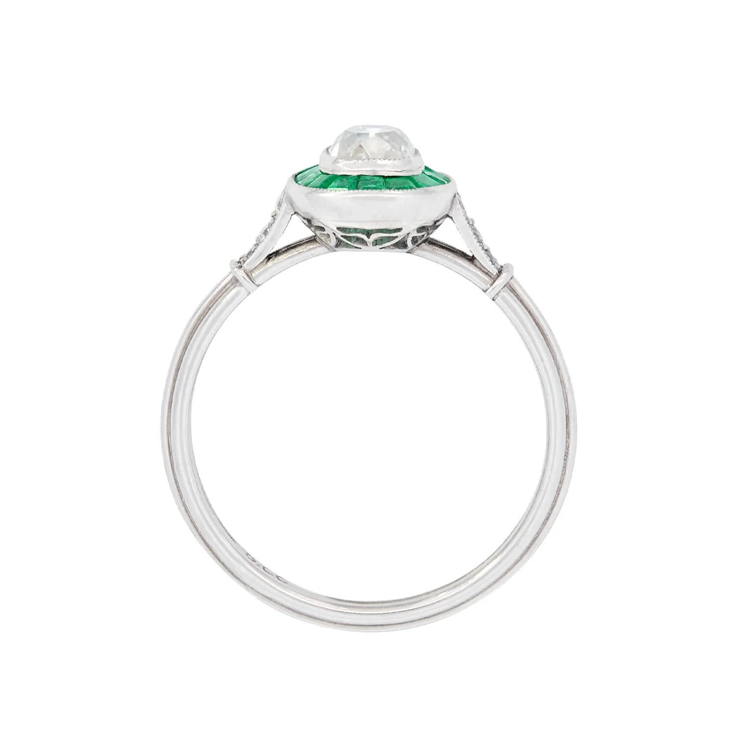 Estate Platinum Diamond and Emerald Engagement Ring - Image 4