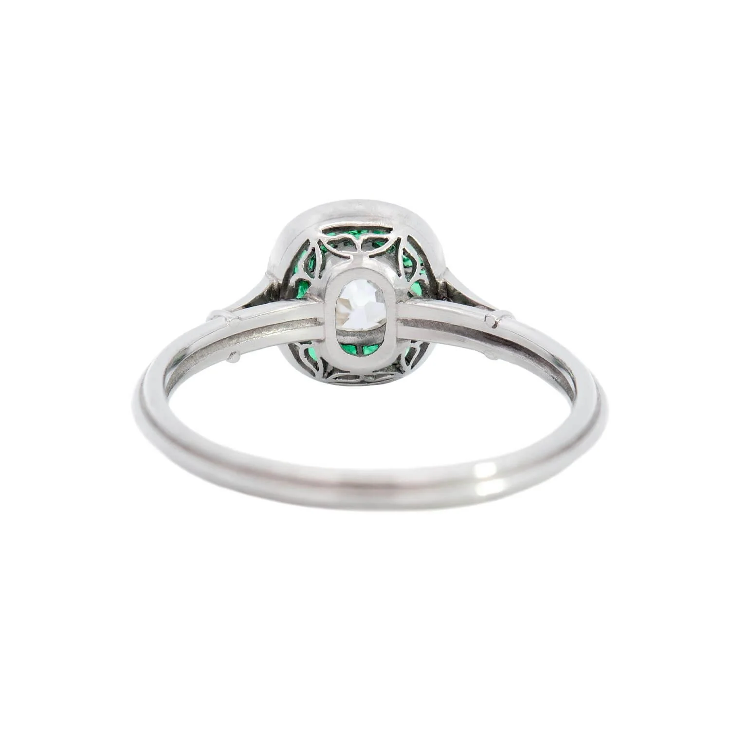 Estate Platinum Diamond and Emerald Engagement Ring - Image 5