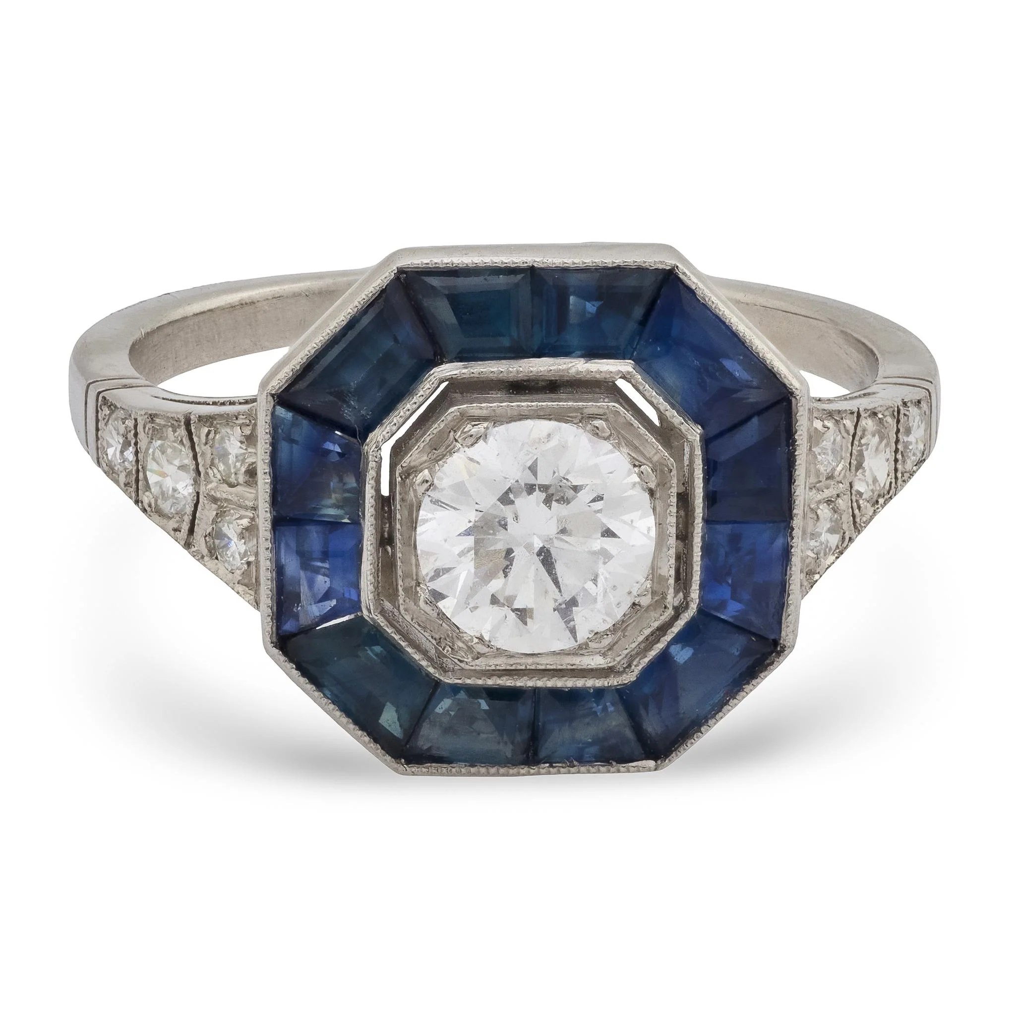 Estate Platinum Diamond & Sapphire Engagement Ring .60ct - Image 2