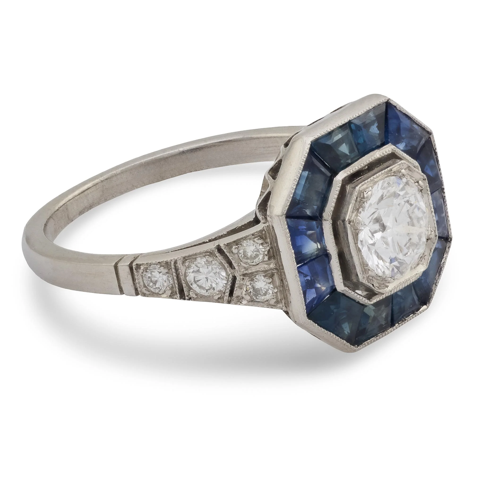 Estate Platinum Diamond & Sapphire Engagement Ring .60ct - Image 3