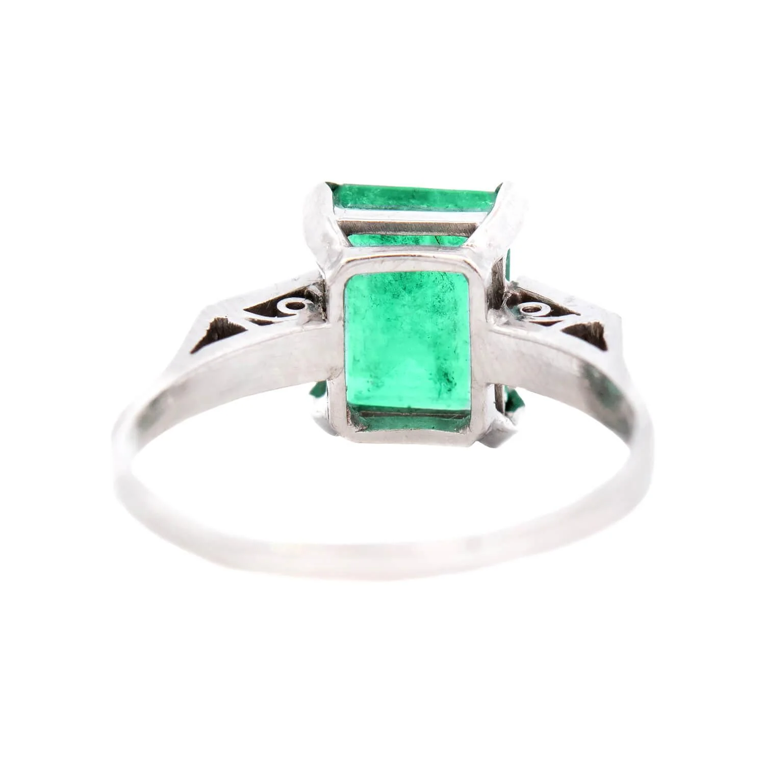 Estate Platinum Emerald and Diamond Ring - Image 5