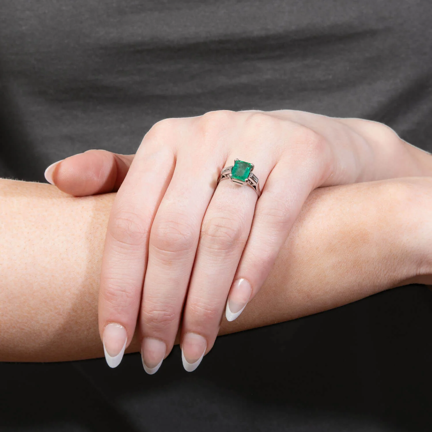 Estate Platinum Emerald and Diamond Ring - Image 6
