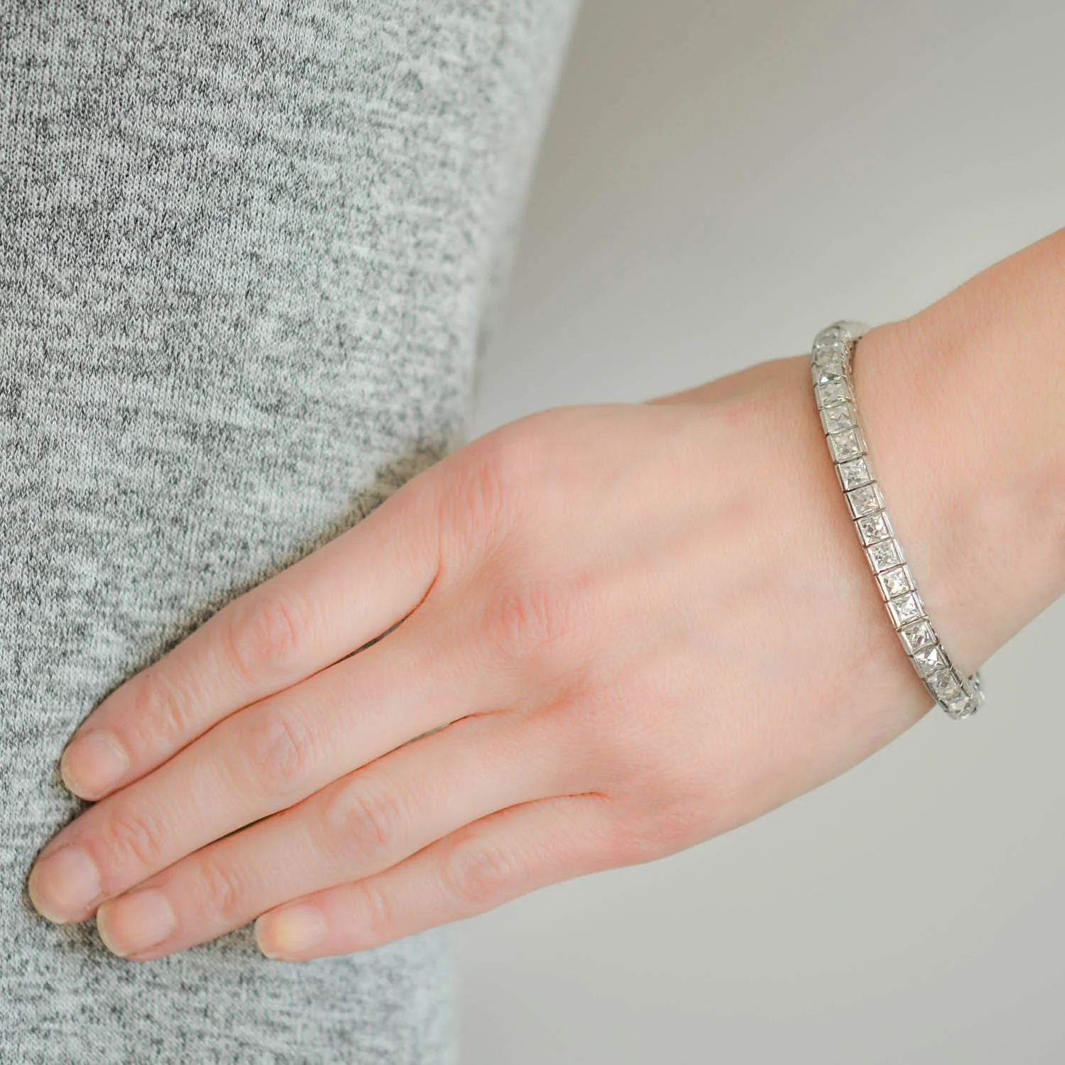 Custom Art Deco Style Platinum + French Cut Diamond Line Bracelet 20.90ctw - Image 9
