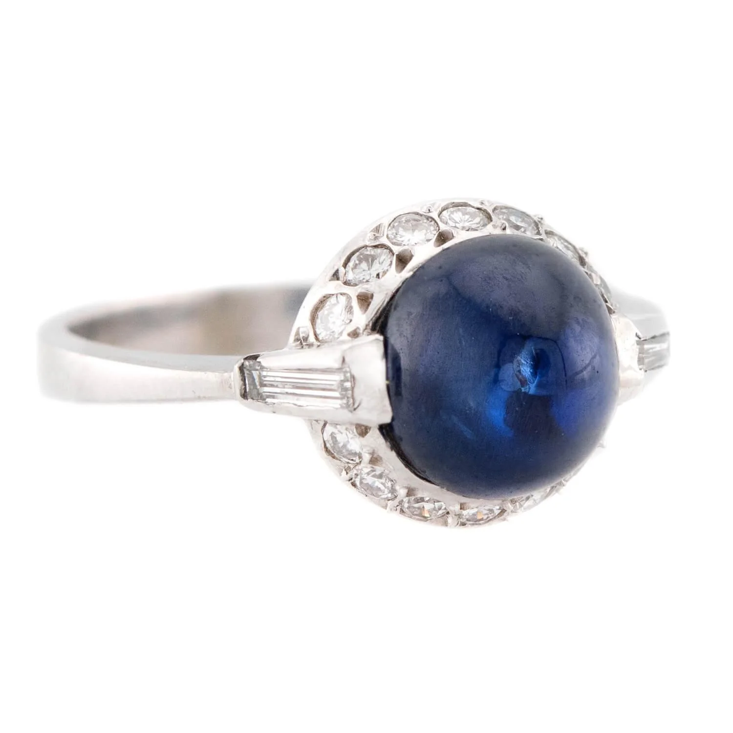 Estate Platinum Sapphire and Diamond Halo Ring - Image 2