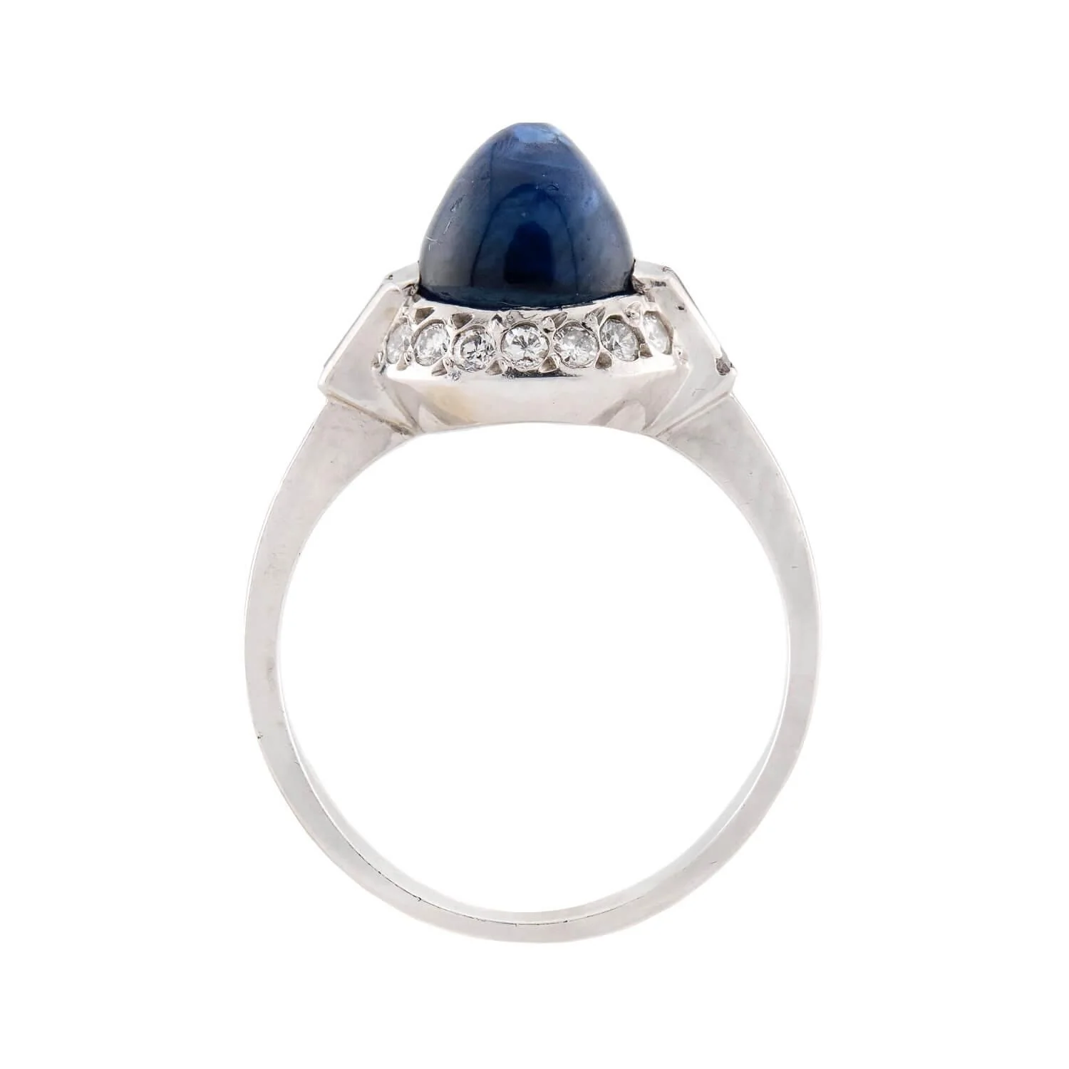 Estate Platinum Sapphire and Diamond Halo Ring - Image 4