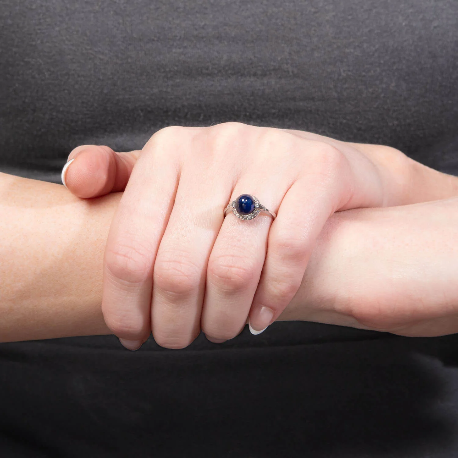 Estate Platinum Sapphire and Diamond Halo Ring - Image 6