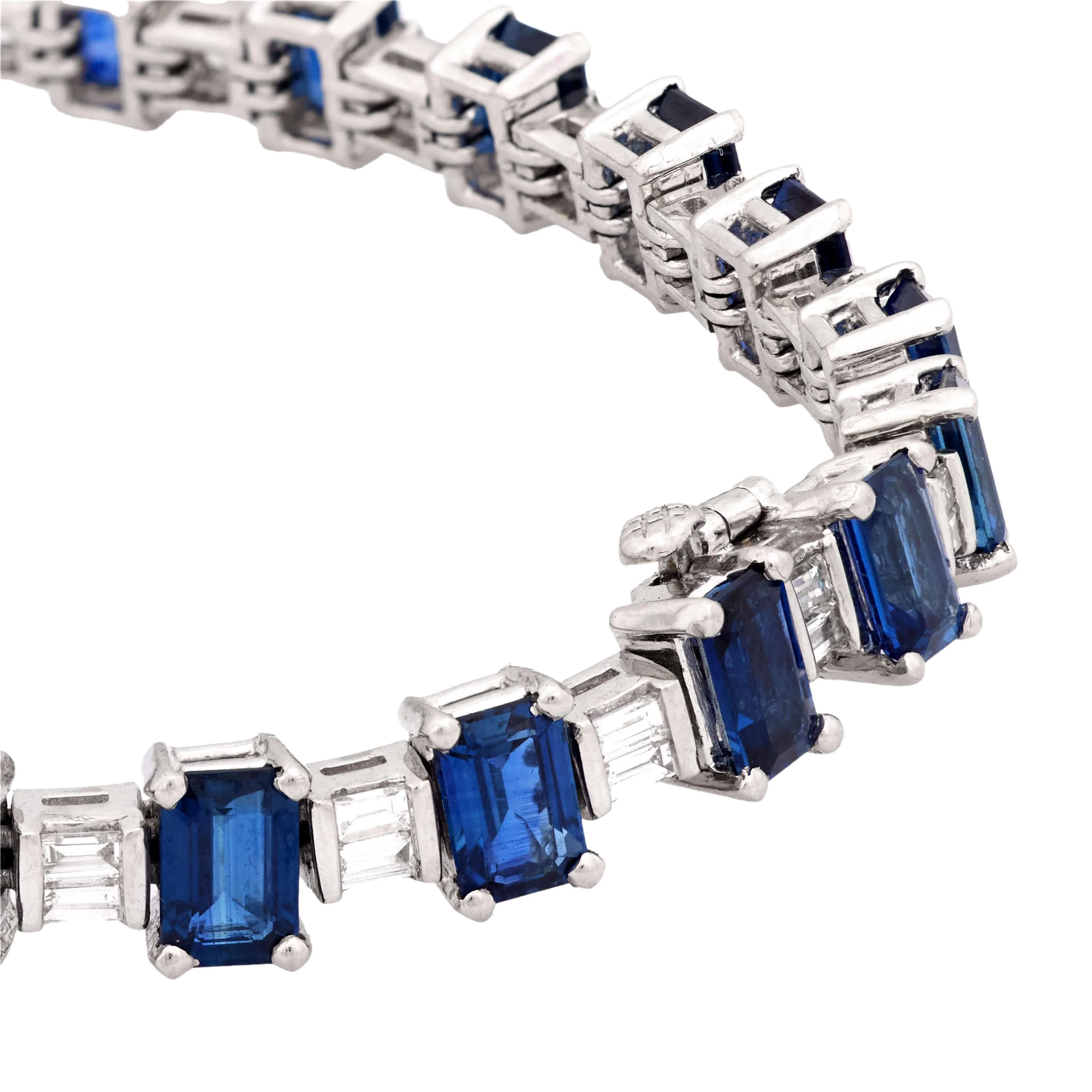 Estate Platinum Sapphire and Diamond Tennis Bracelet - Image 2