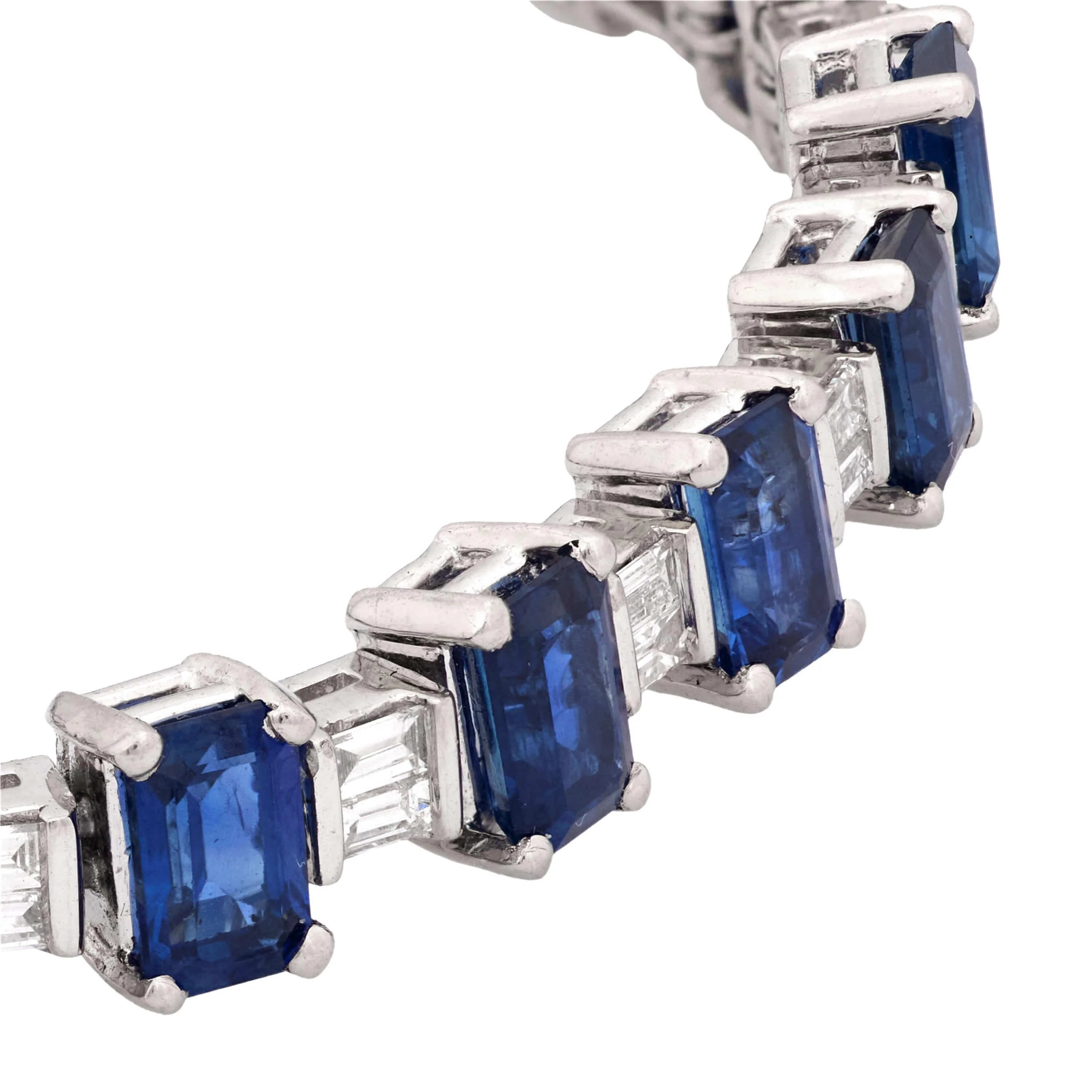 Estate Platinum Sapphire and Diamond Tennis Bracelet - Image 3