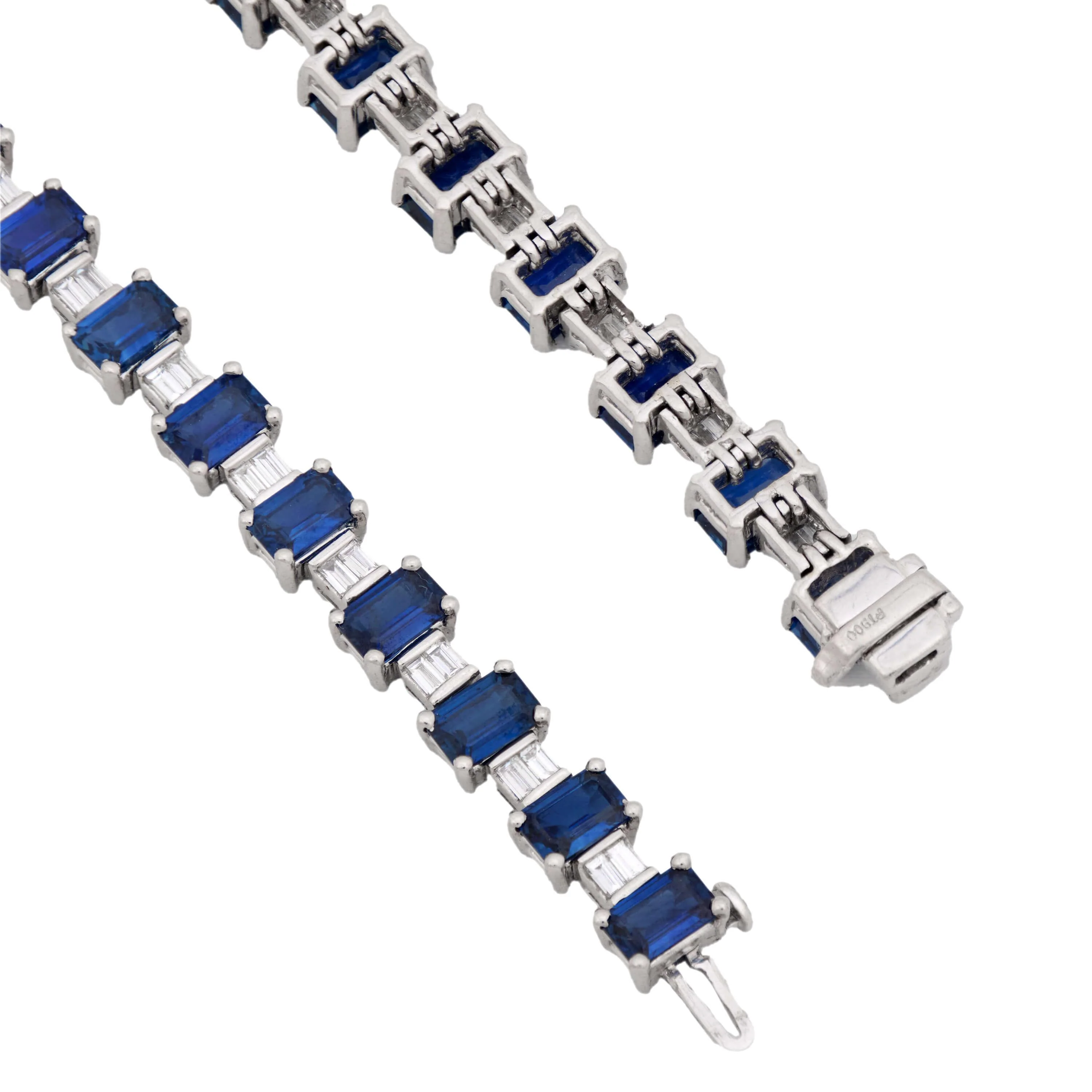 Estate Platinum Sapphire and Diamond Tennis Bracelet - Image 4