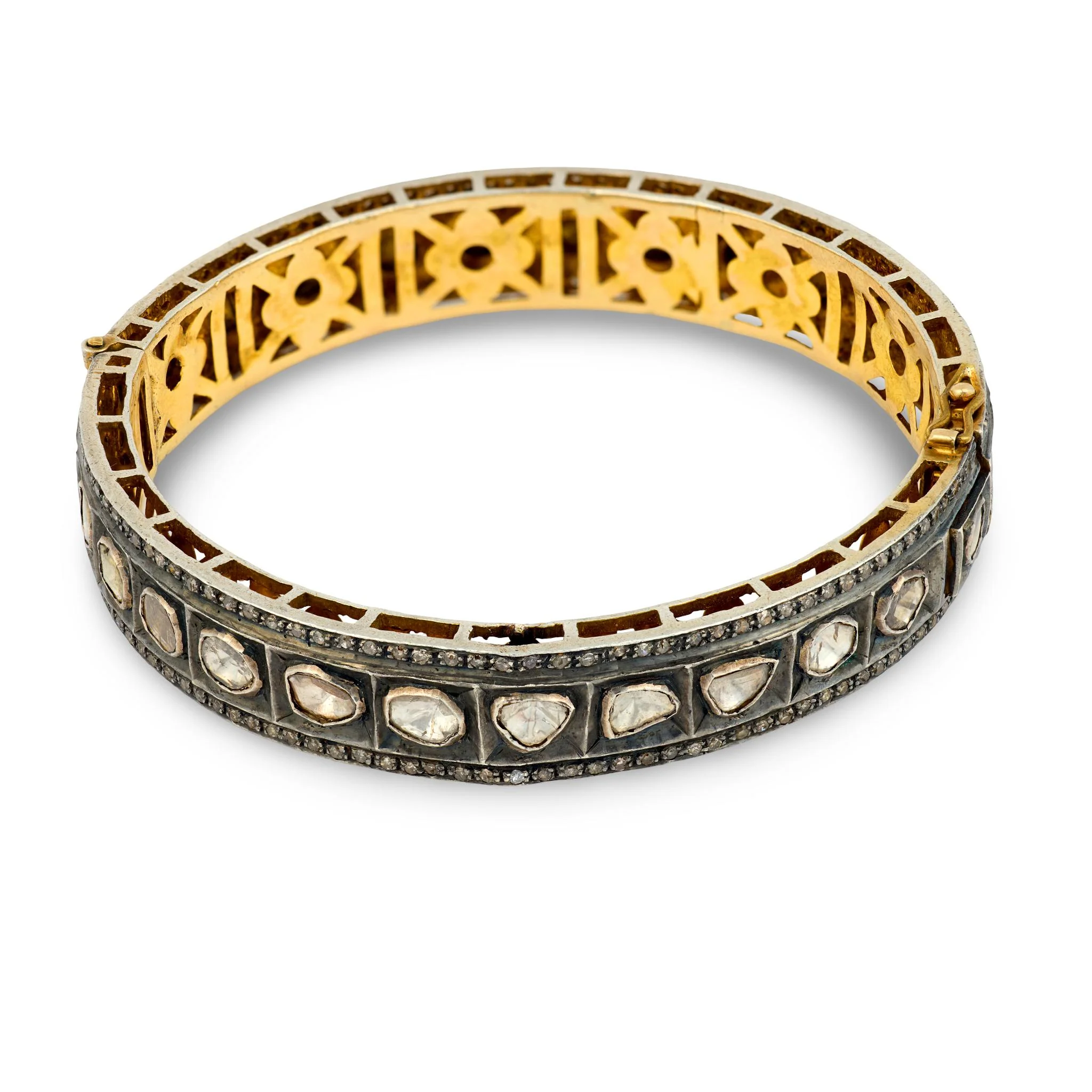 Estate Sterling & Gilt Diamond Bangle Bracelet - Image 2