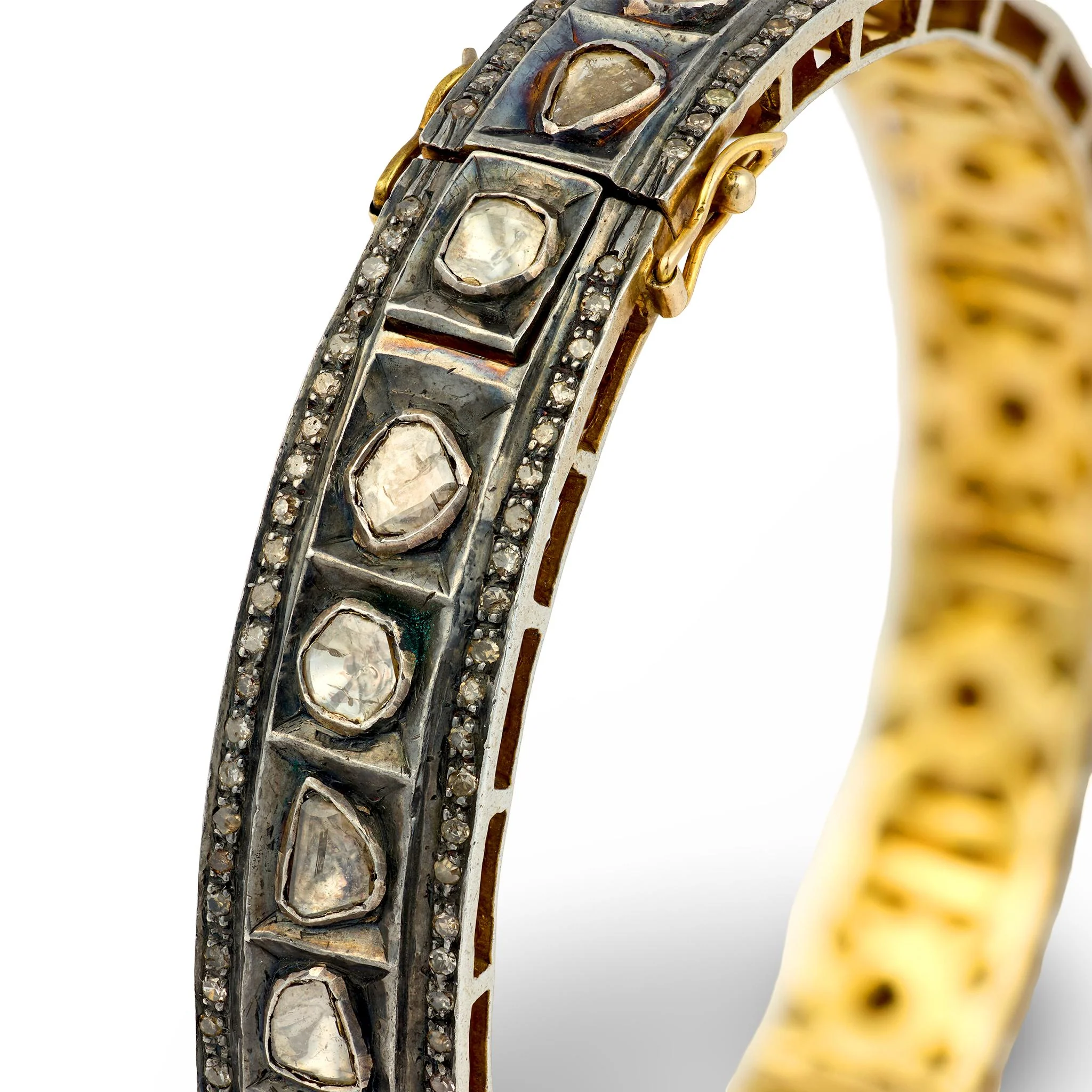 Estate Sterling & Gilt Diamond Bangle Bracelet - Image 3