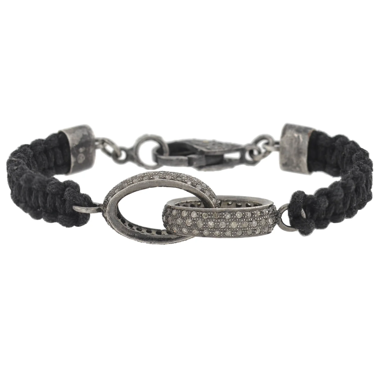 Estate Sterling Diamond Interlocking Link + Macramé Cord Bracelet