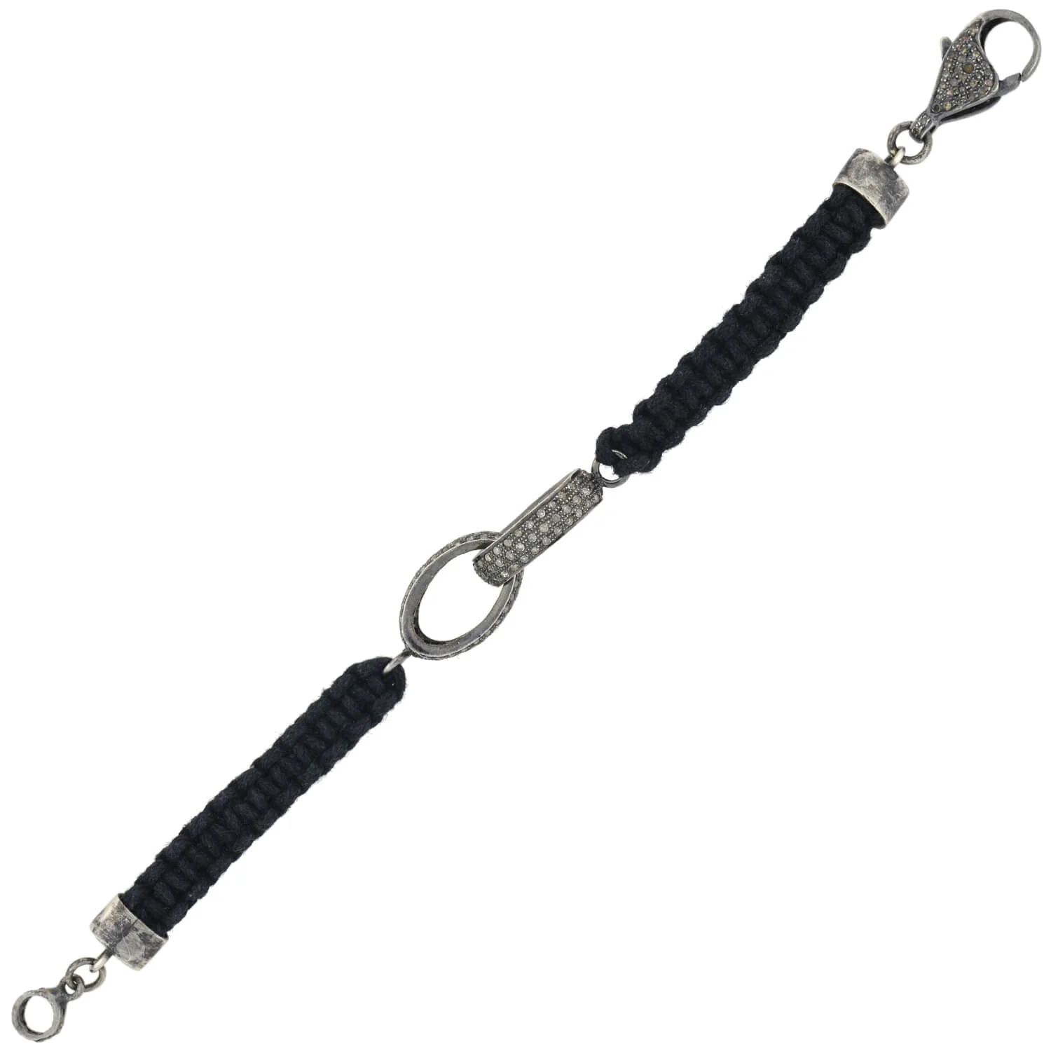 Estate Sterling Diamond Interlocking Link + Macramé Cord Bracelet - Image 2
