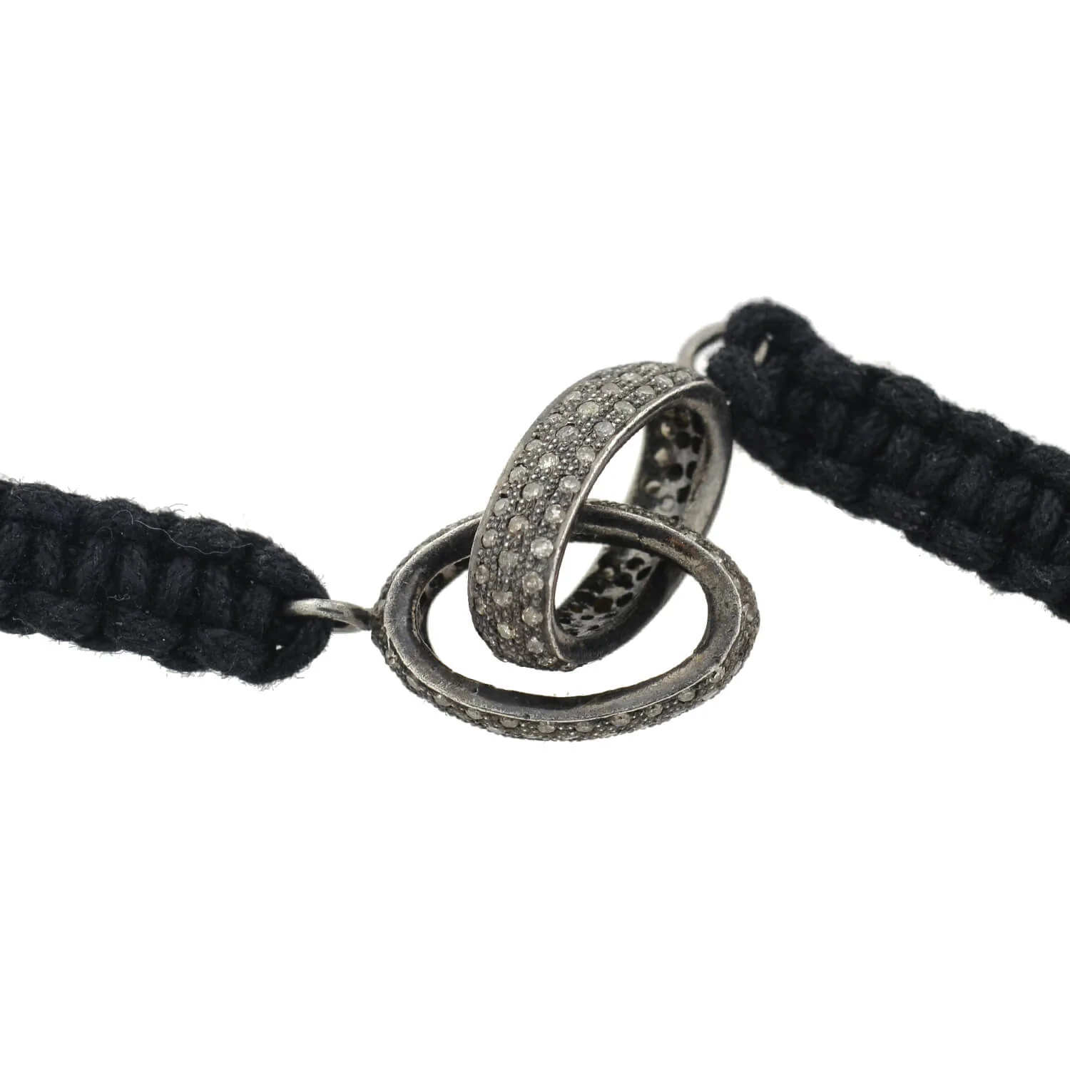 Estate Sterling Diamond Interlocking Link + Macramé Cord Bracelet - Image 3