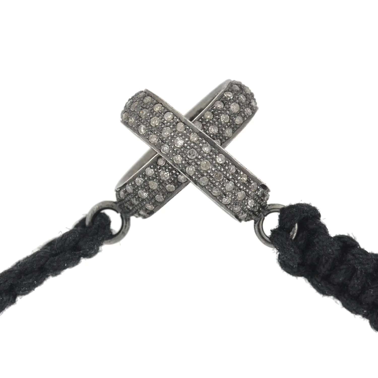 Estate Sterling Diamond Interlocking Link + Macramé Cord Bracelet - Image 4