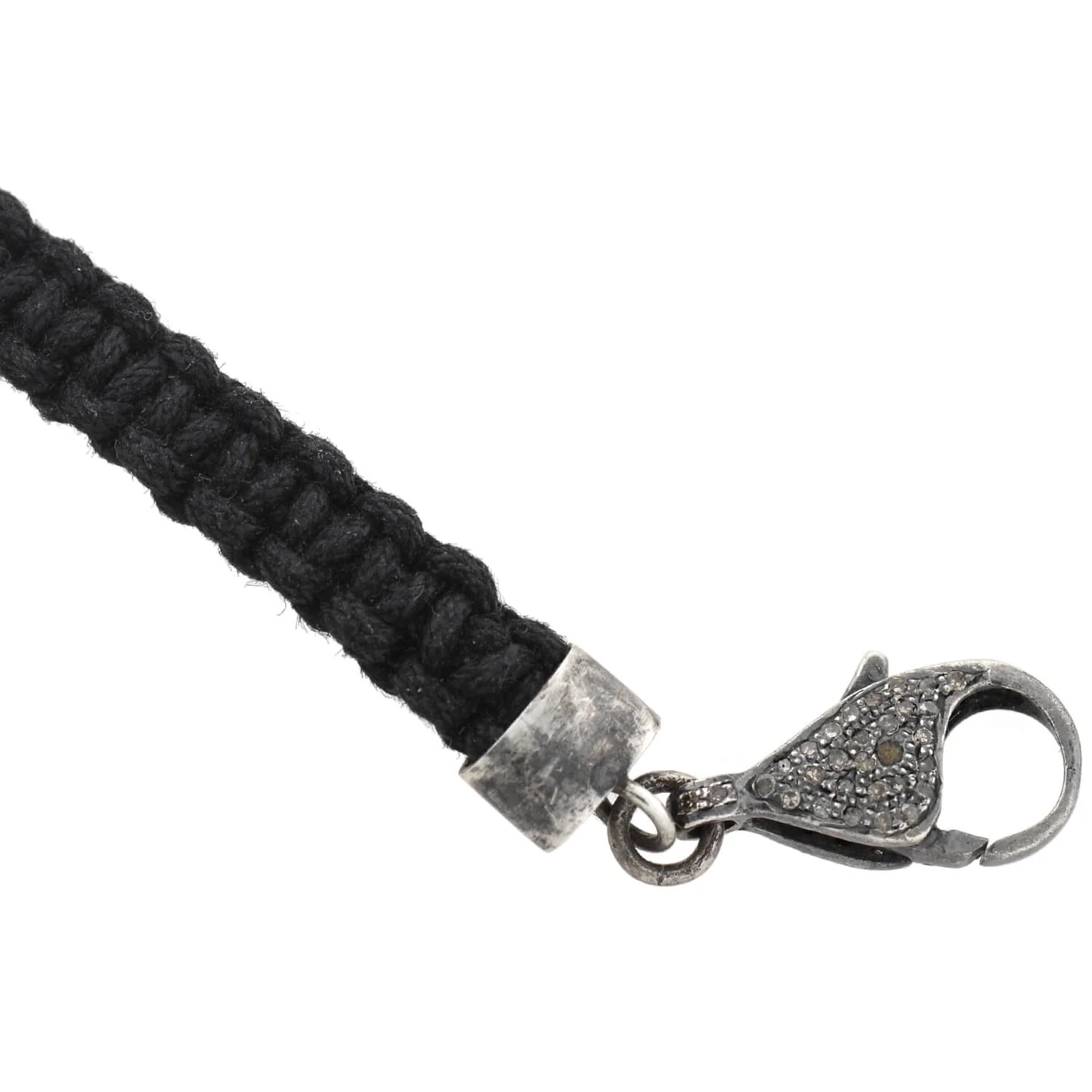 Estate Sterling Diamond Interlocking Link + Macramé Cord Bracelet - Image 5