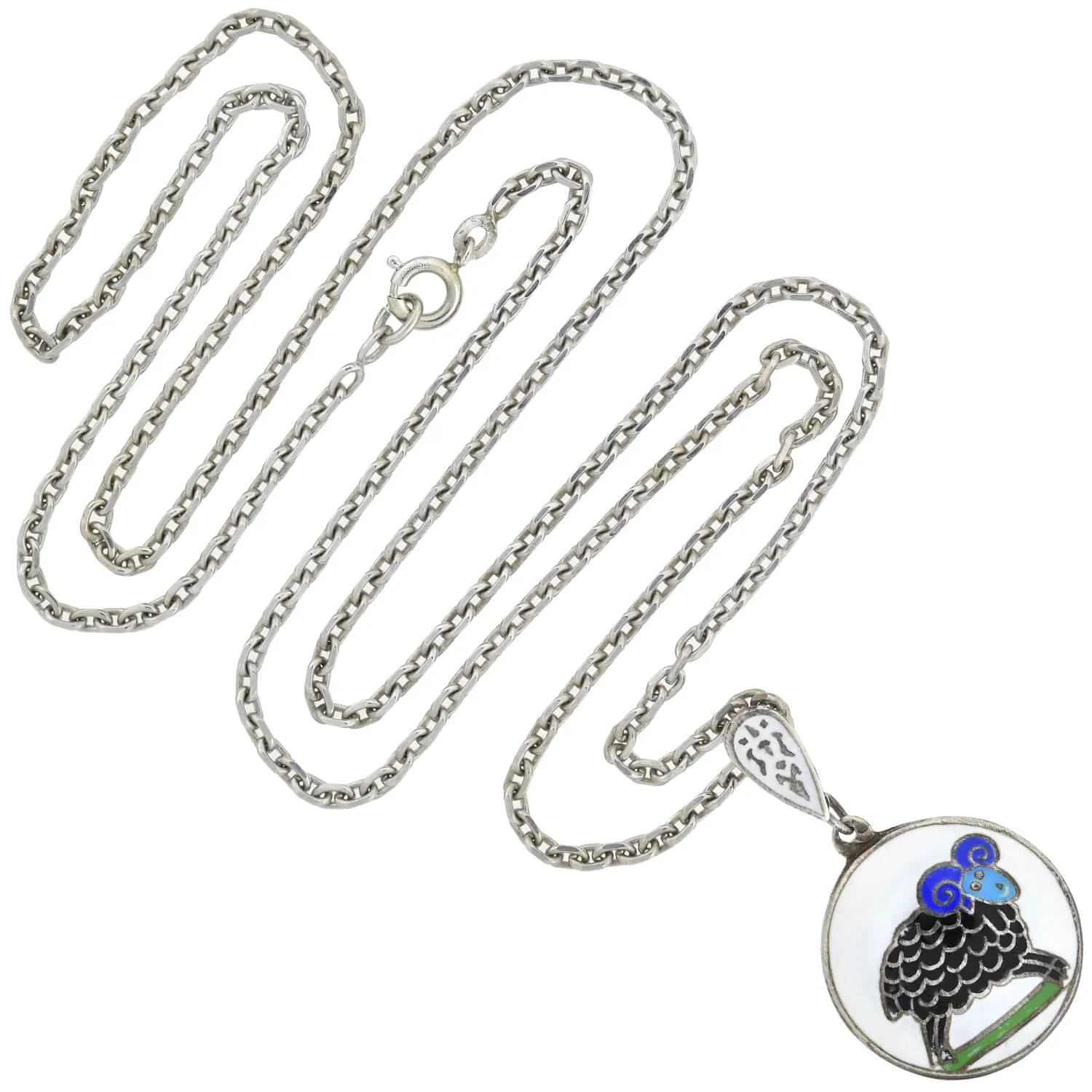 Vintage Sterling Enameled Aries + Fire Sign Double-Sided Pendant Necklace - Image 3