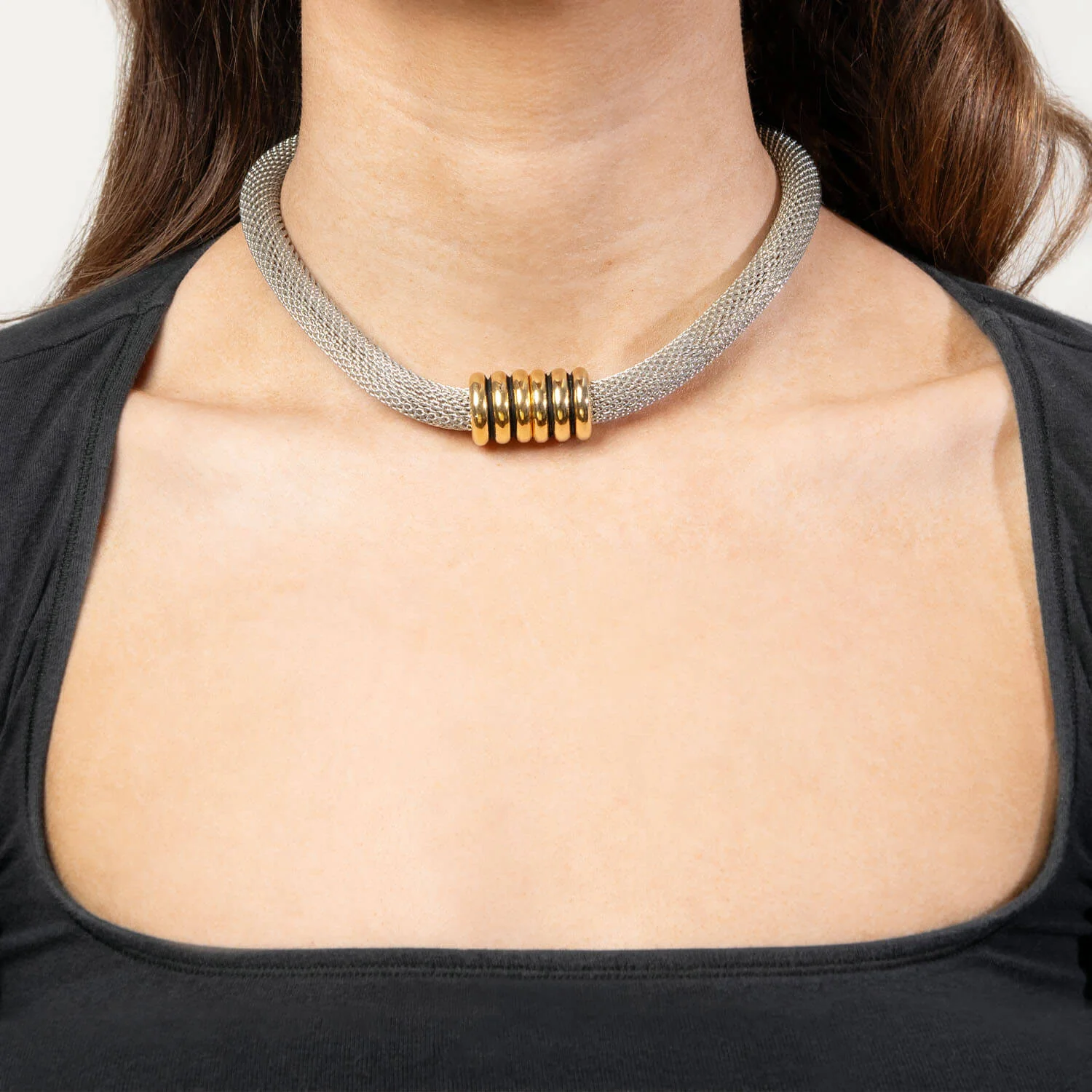 Estate Sterling Silver/18k Mesh Choker - Image 6