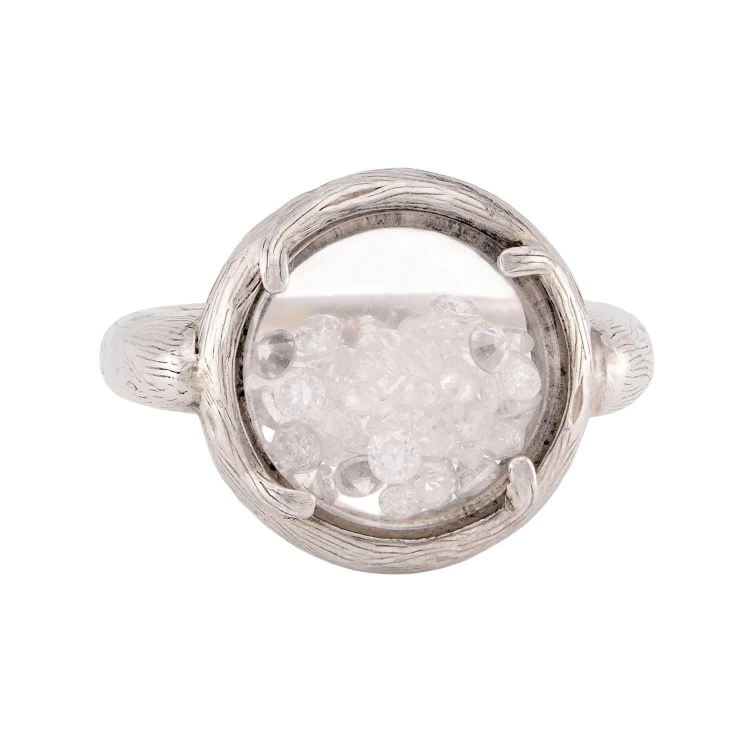 Estate Sterling Silver Diamond and Crystal Happy Ring - Image 2