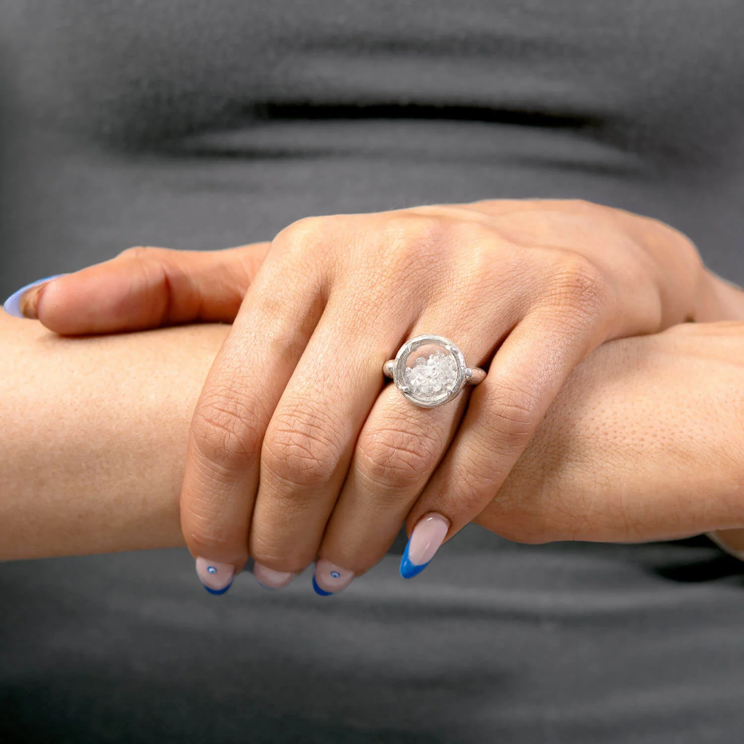 Estate Sterling Silver Diamond and Crystal Happy Ring - Image 6