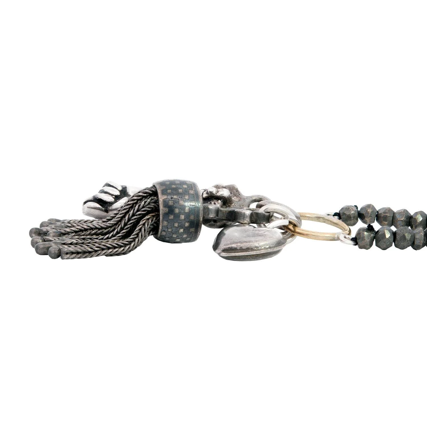 Estate Sterling Silver Pyrite Bead Charm Necklace - Image 3