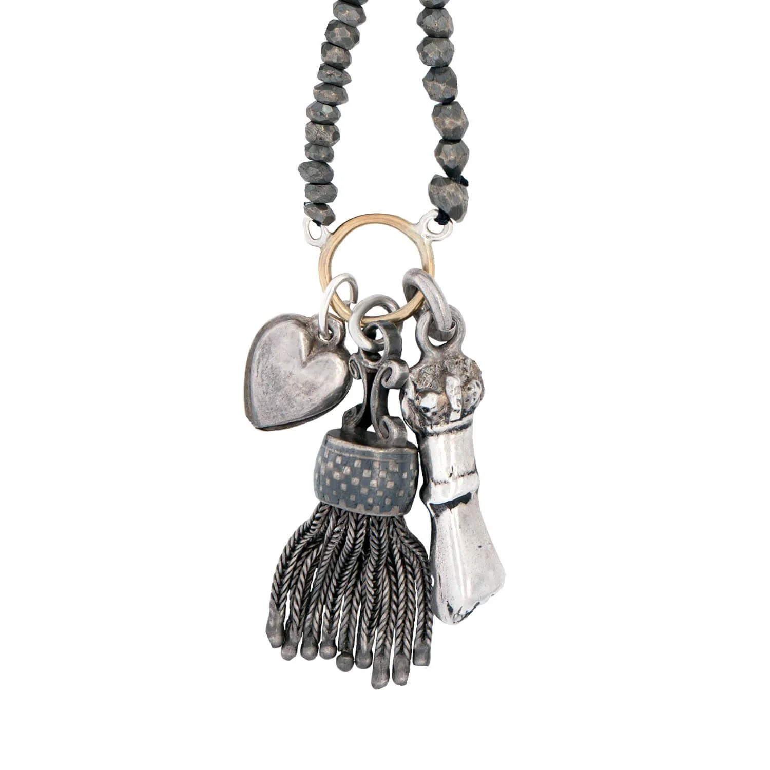 Estate Sterling Silver Pyrite Bead Charm Necklace - Image 5