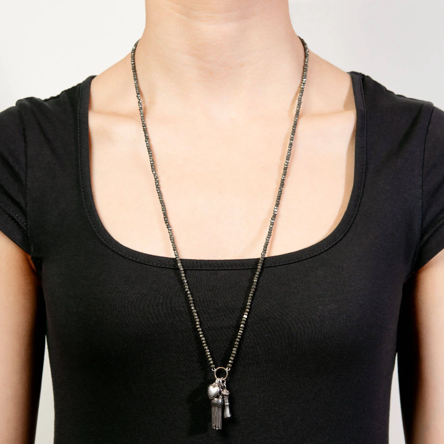Estate Sterling Silver Pyrite Bead Charm Necklace - Image 7
