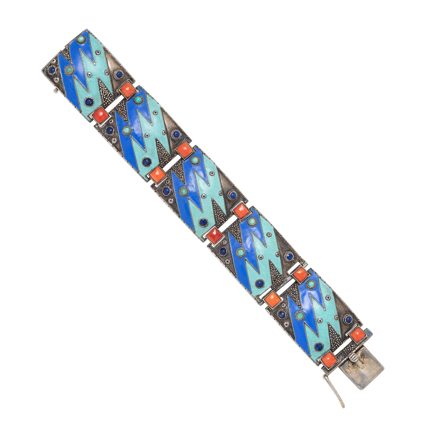 THEODORE FAHRNER Art Deco Sterling Silver Enamel Braclet - Image 2