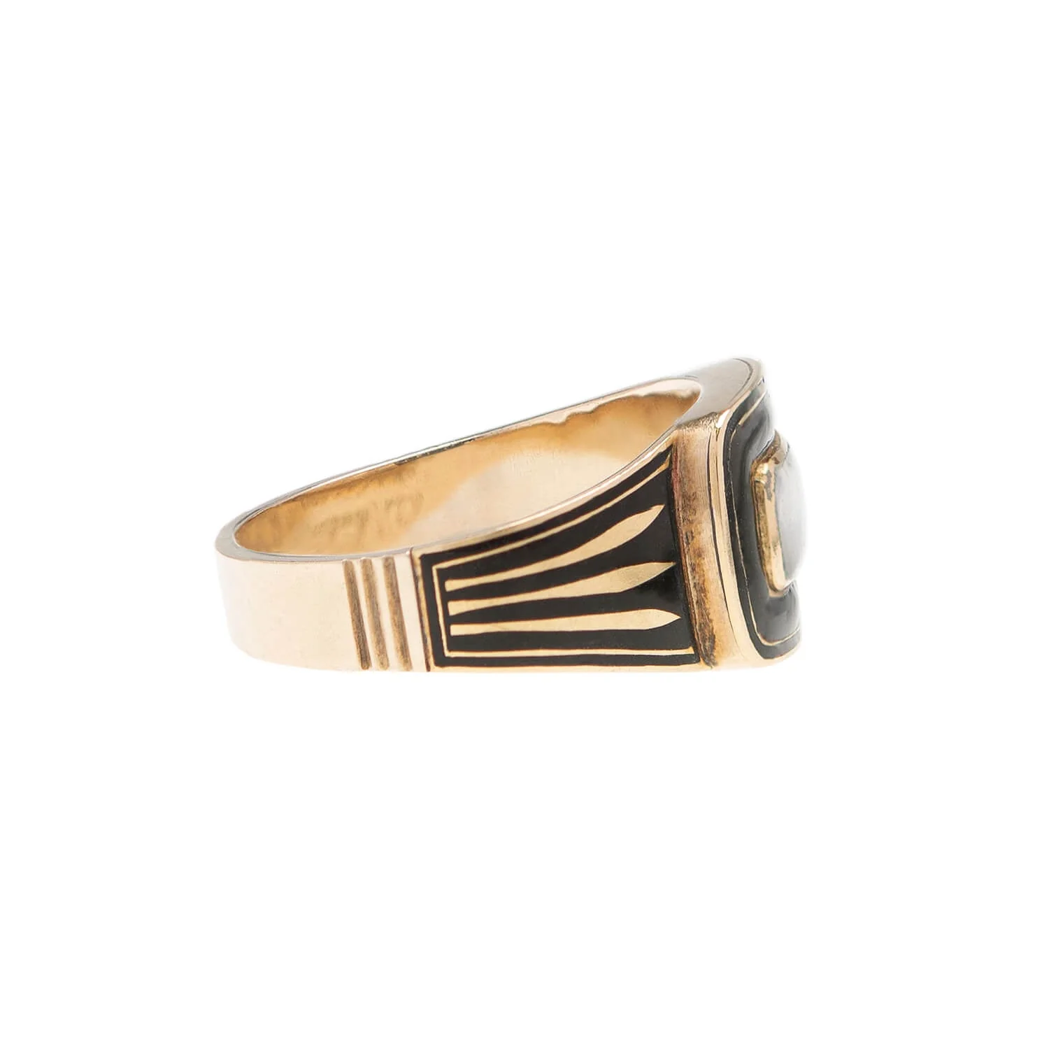 Georgian 12k Enameled Glass Window Mourning Ring - Image 2