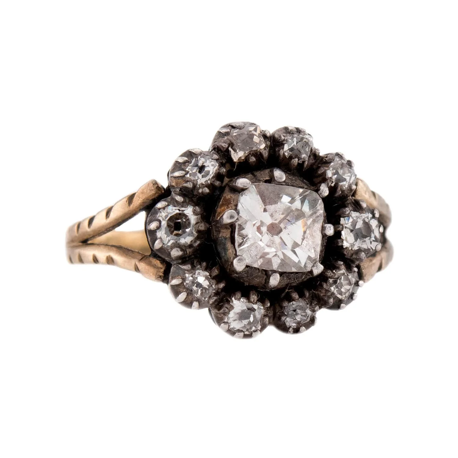 Georgian 14k/Sterling Silver Diamond Halo Ring - Image 2