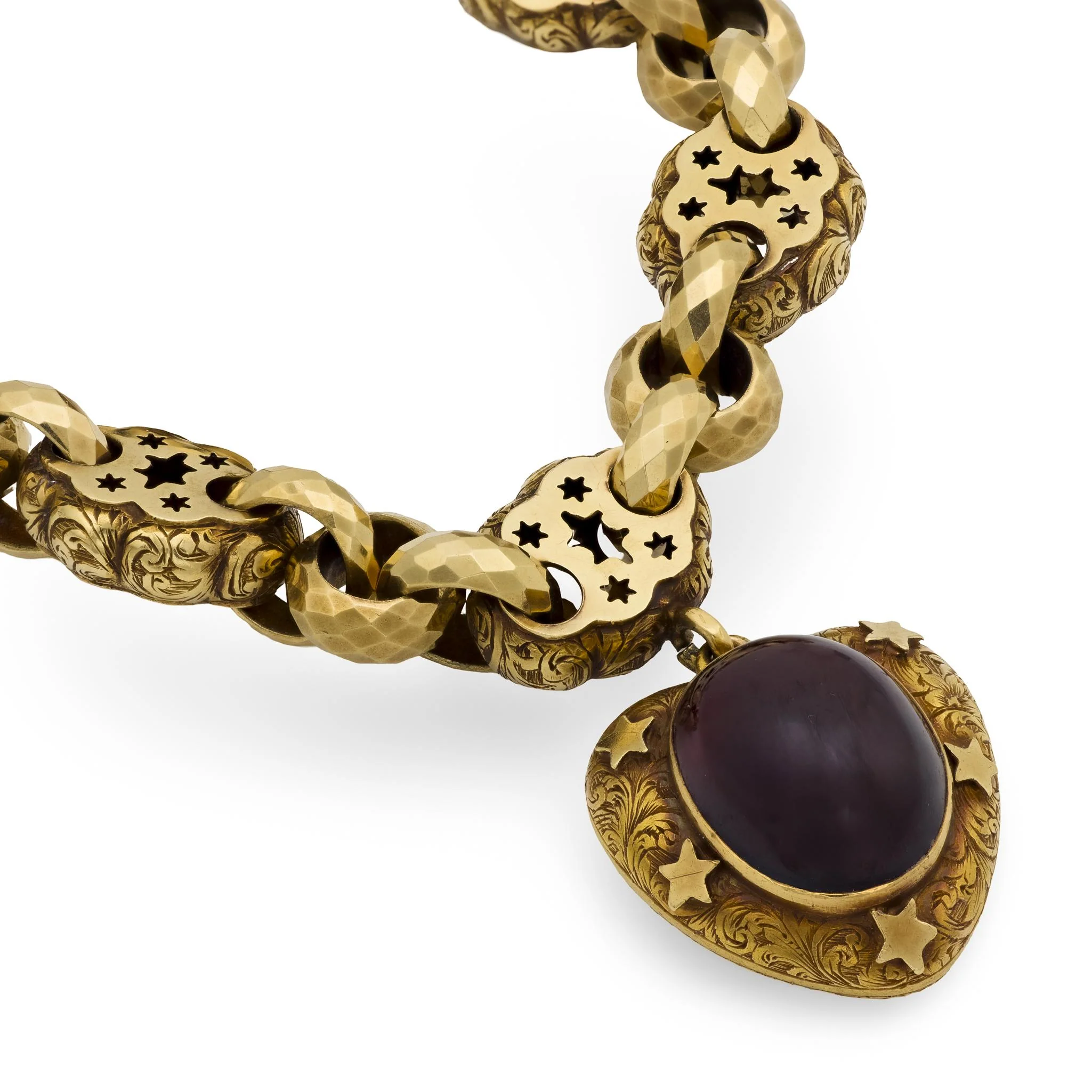 Georgian 15k Repoussé Garnet Heart-Motif Locket Bracelet - Image 2