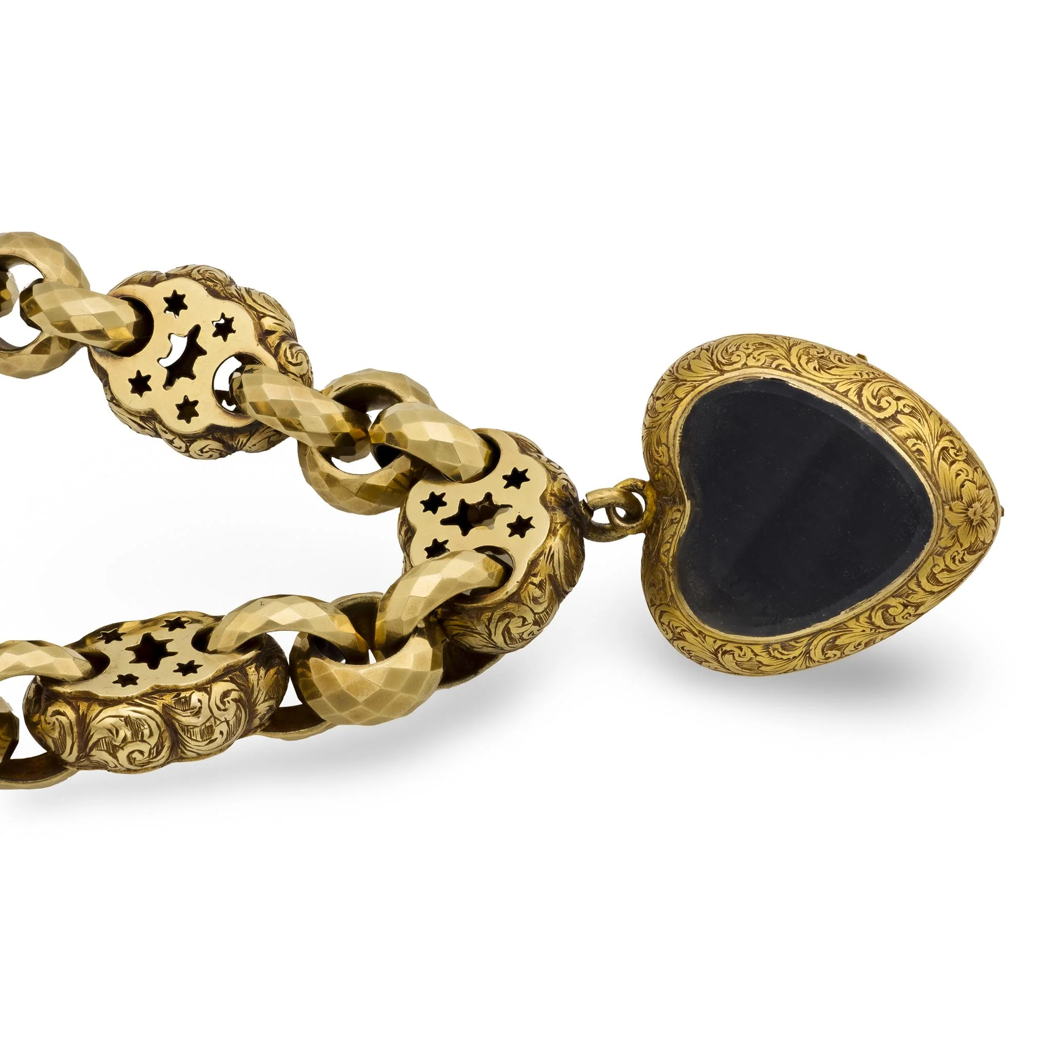 Georgian 15k Repoussé Garnet Heart-Motif Locket Bracelet - Image 3