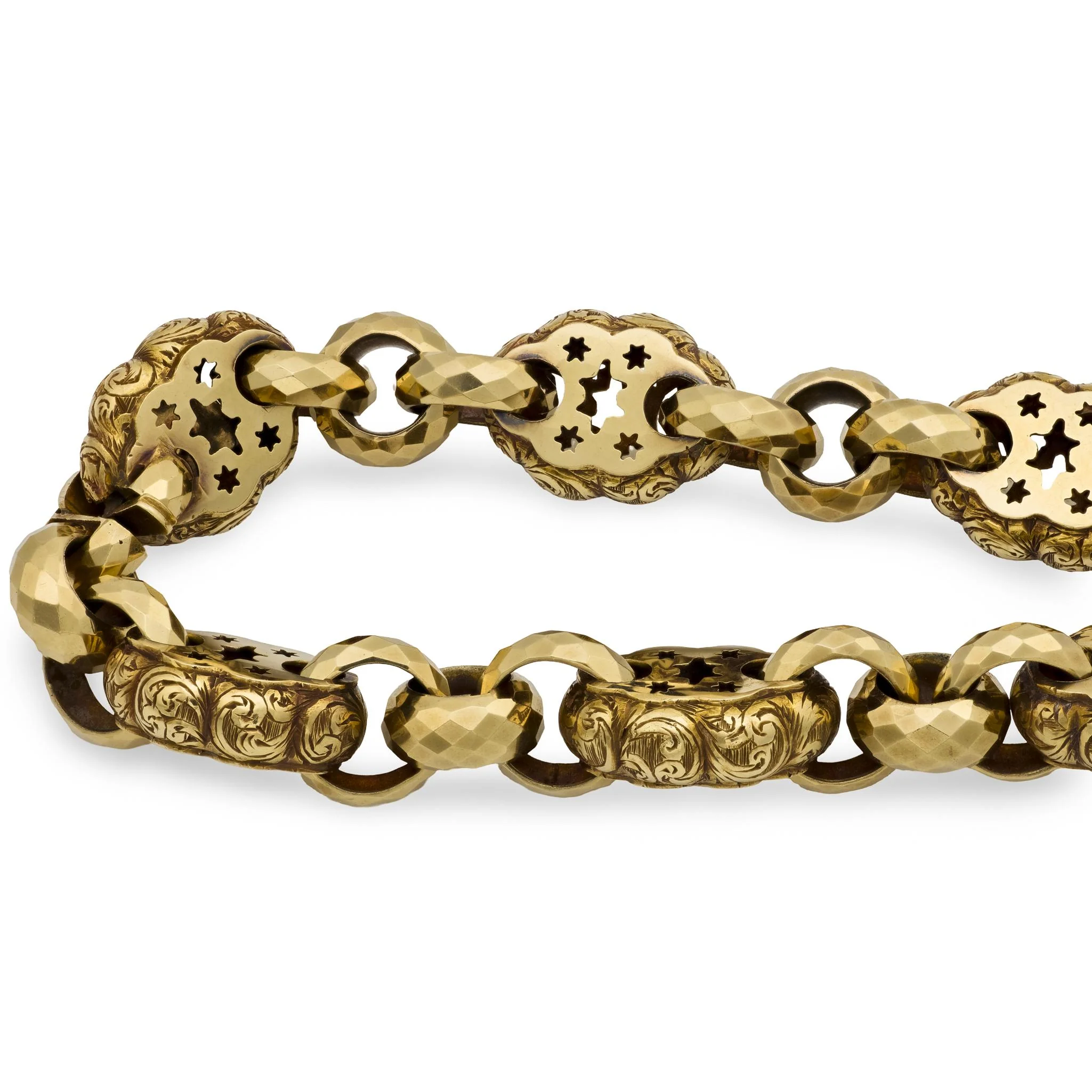 Georgian 15k Repoussé Garnet Heart-Motif Locket Bracelet - Image 5