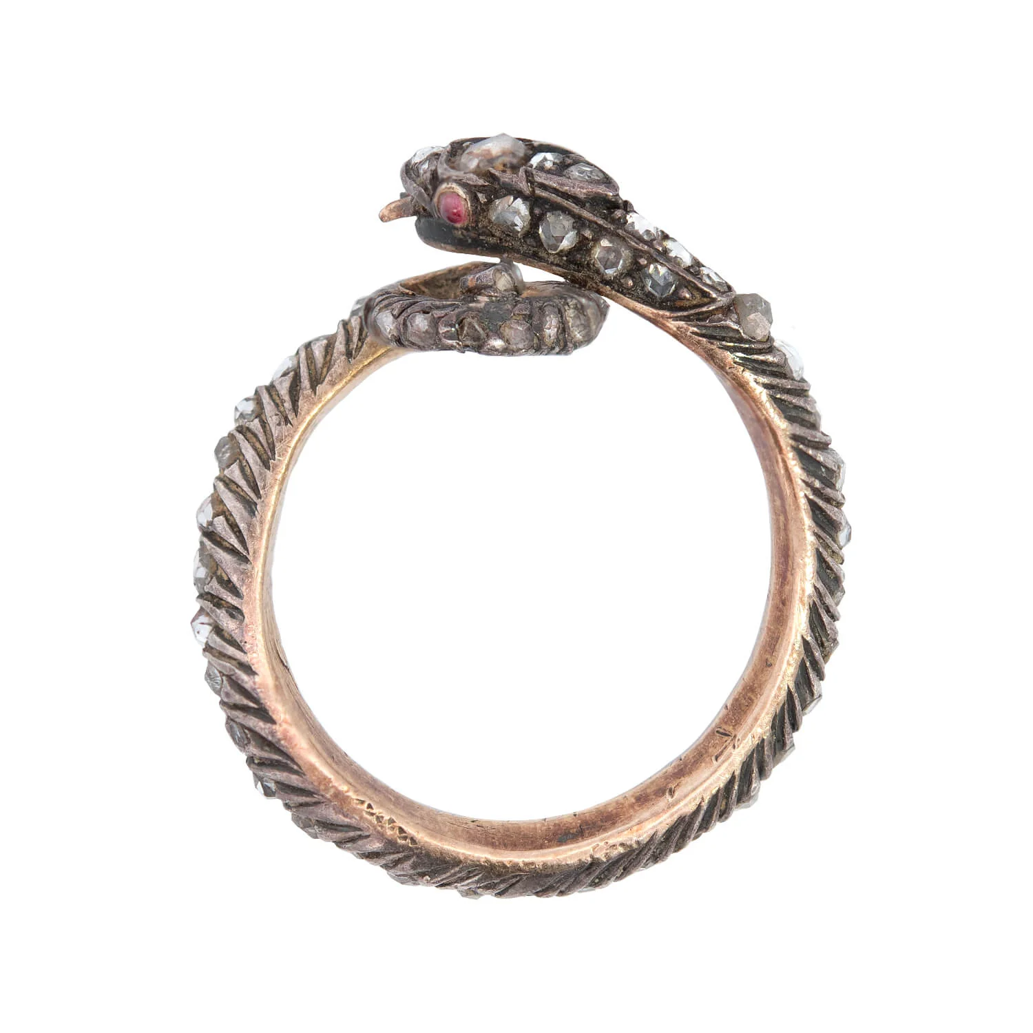 Georgian 15k/Sterling Rose Cut Diamond Snake Ring - Image 3