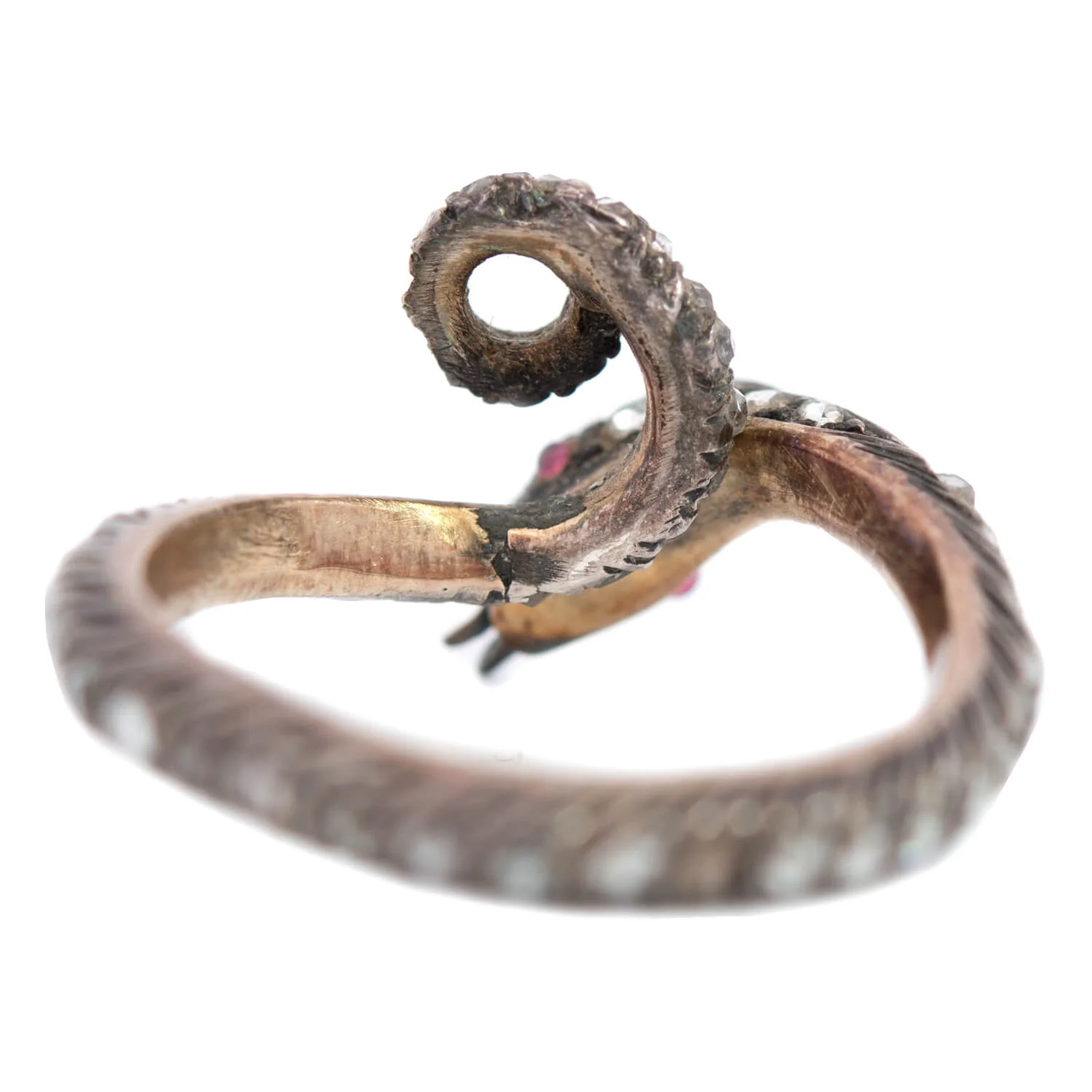 Georgian 15k/Sterling Rose Cut Diamond Snake Ring - Image 5