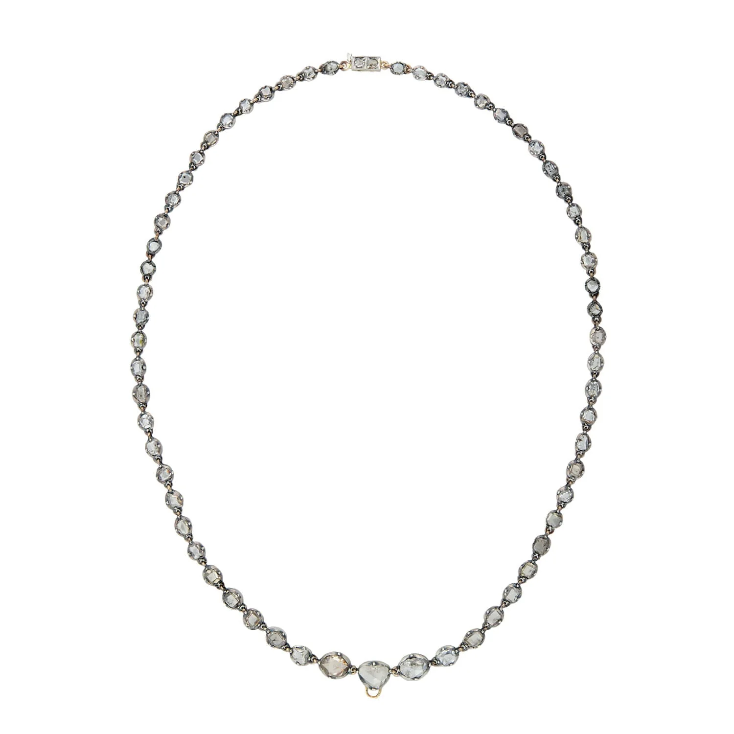 Georgian 15kt/Sterling Rose Cut + Table Cut Diamond Riviera Necklace 5ctw - Image 2