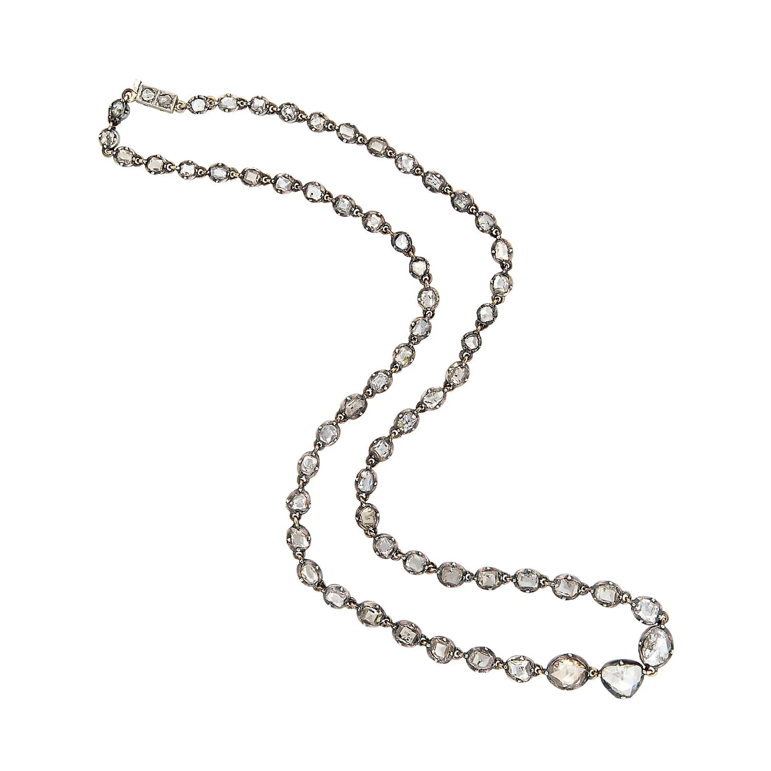 Georgian 15kt/Sterling Rose Cut + Table Cut Diamond Riviera Necklace 5ctw - Image 3