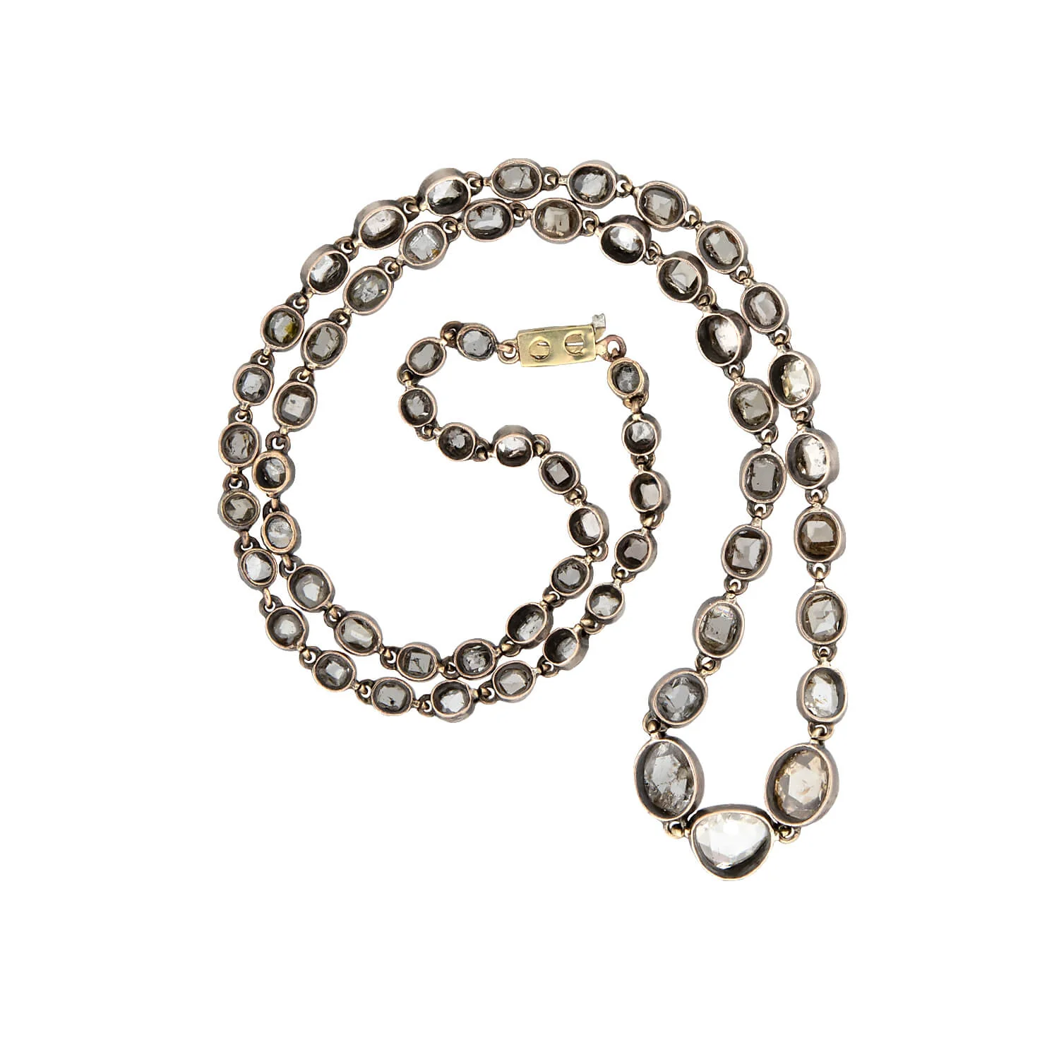 Georgian 15kt/Sterling Rose Cut + Table Cut Diamond Riviera Necklace 5ctw - Image 5