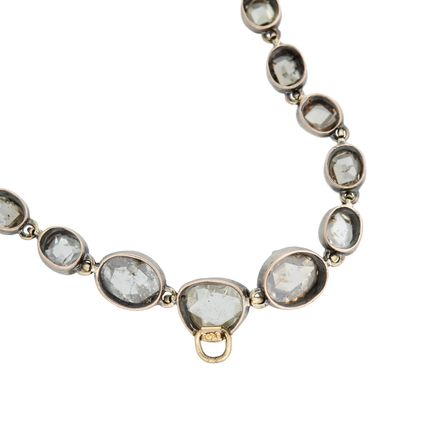 Georgian 15kt/Sterling Rose Cut + Table Cut Diamond Riviera Necklace 5ctw - Image 6