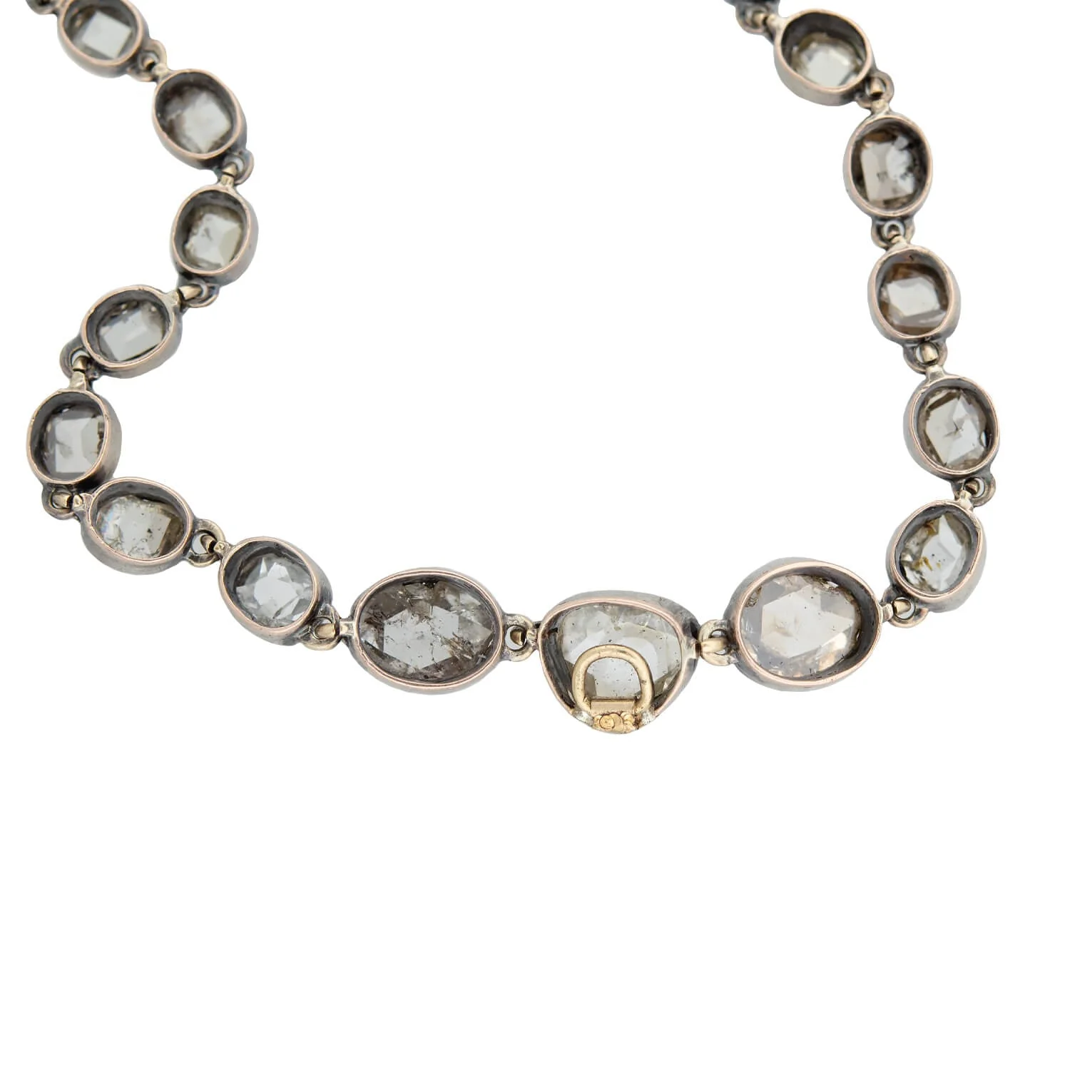 Georgian 15kt/Sterling Rose Cut + Table Cut Diamond Riviera Necklace 5ctw - Image 7