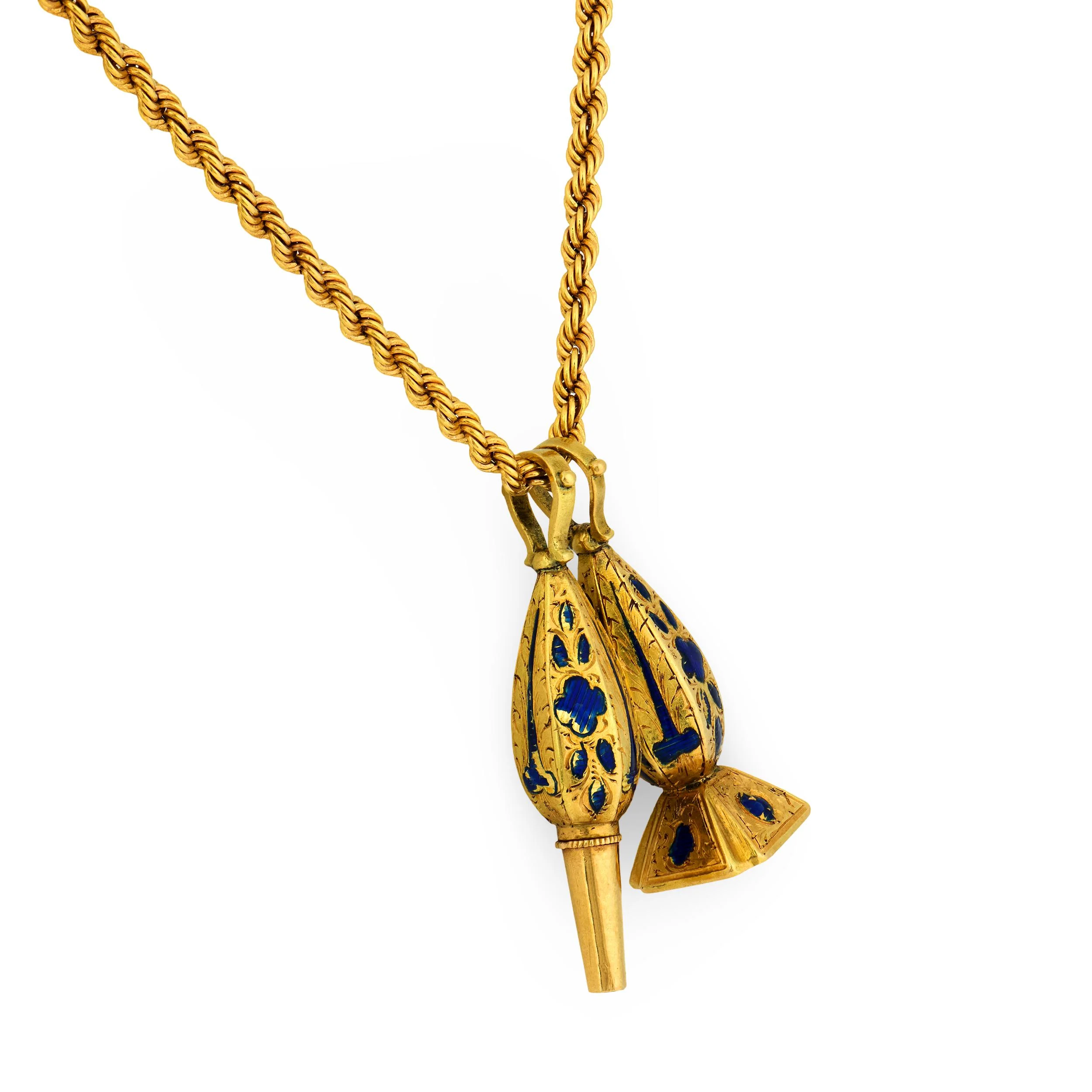 Georgian 18k/14k Enamel Fob Pendant Necklace - Image 3