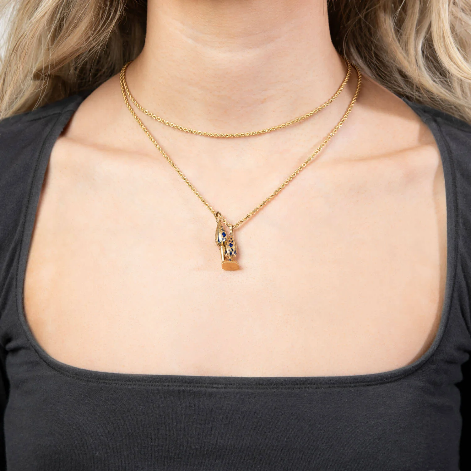 Georgian 18k/14k Enamel Fob Pendant Necklace - Image 6