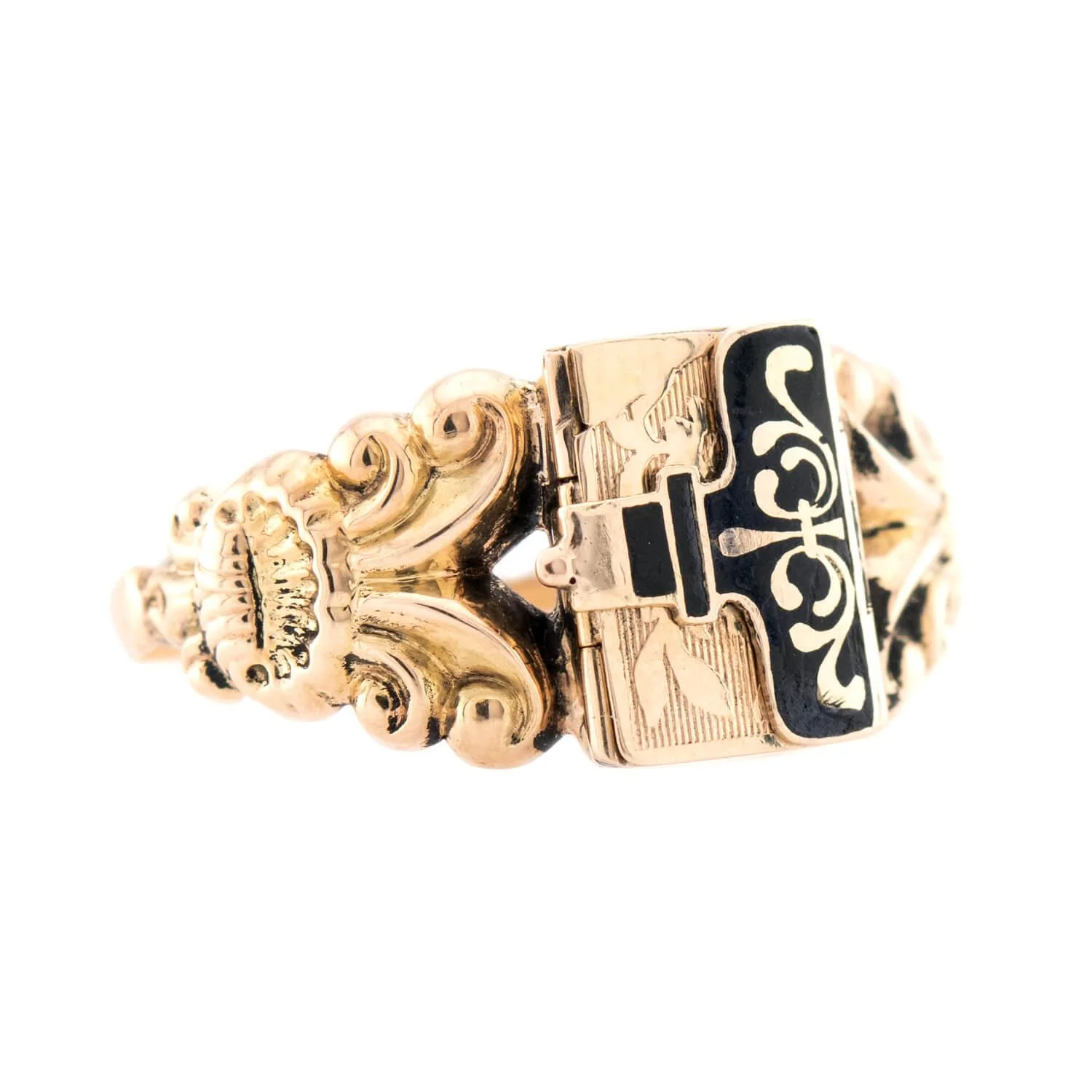 Georgian 18k Enamel Locket Ring - Image 2