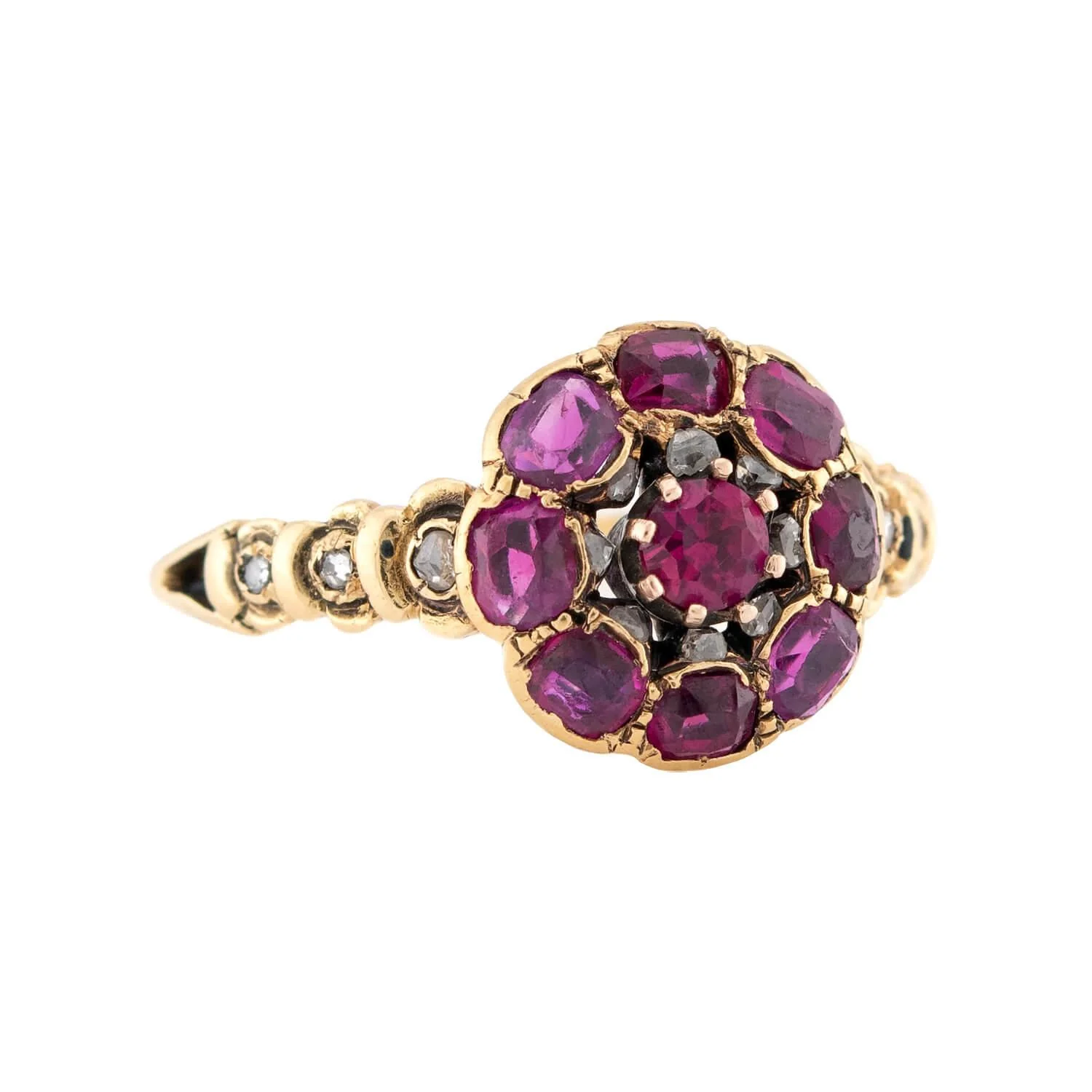 Georgian 18k Ruby & Diamond Cluster Ring - Image 2